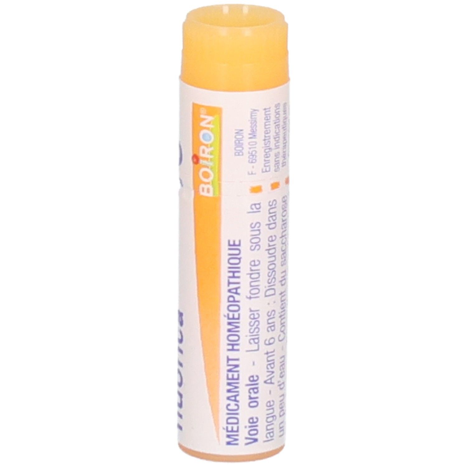 Tube de Calcarea fluorica 15 CH de Boiron, avec instructions d'utilisation.