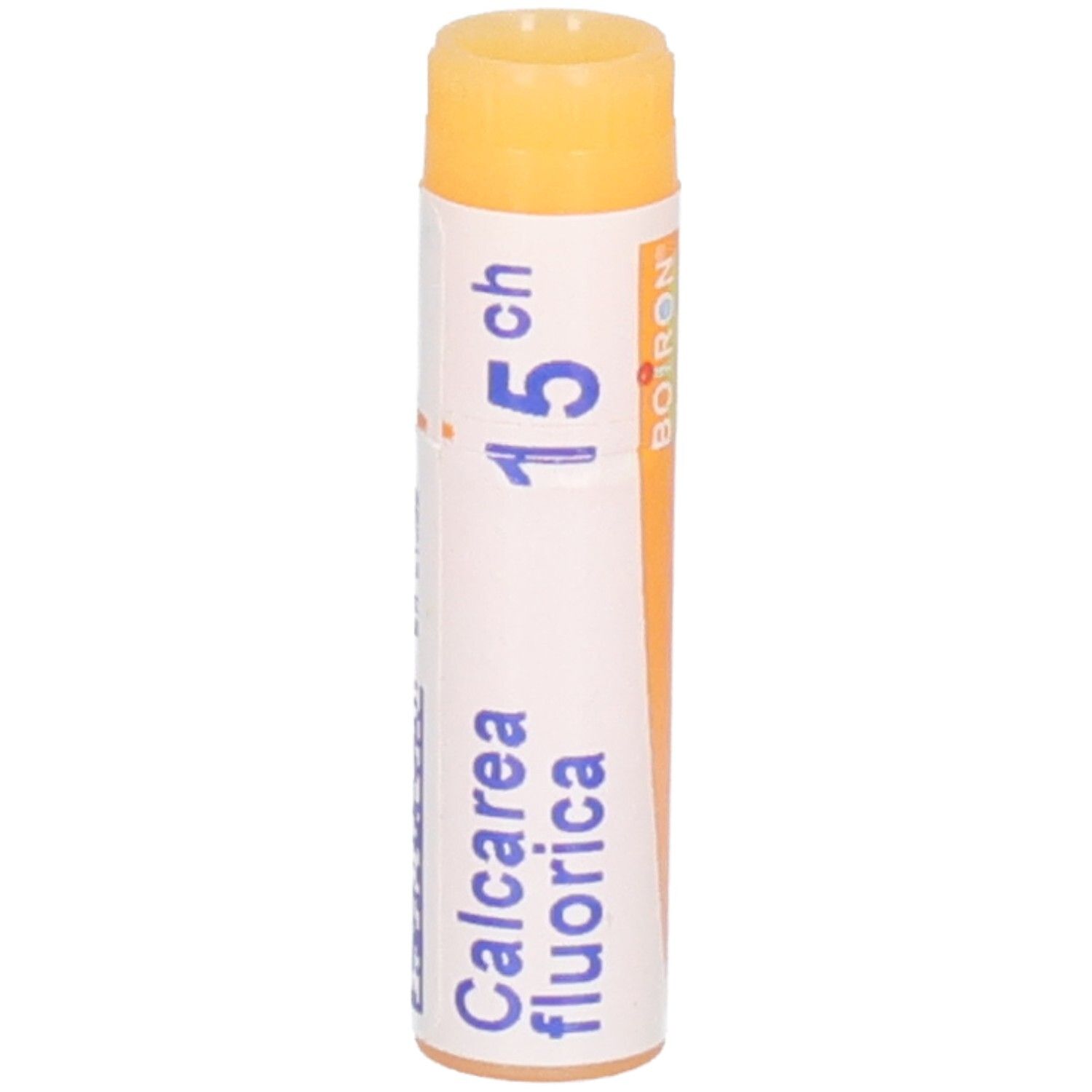 Médicament homéopathique Calcarea fluorica 15 CH de Boiron, avec étiquetage.