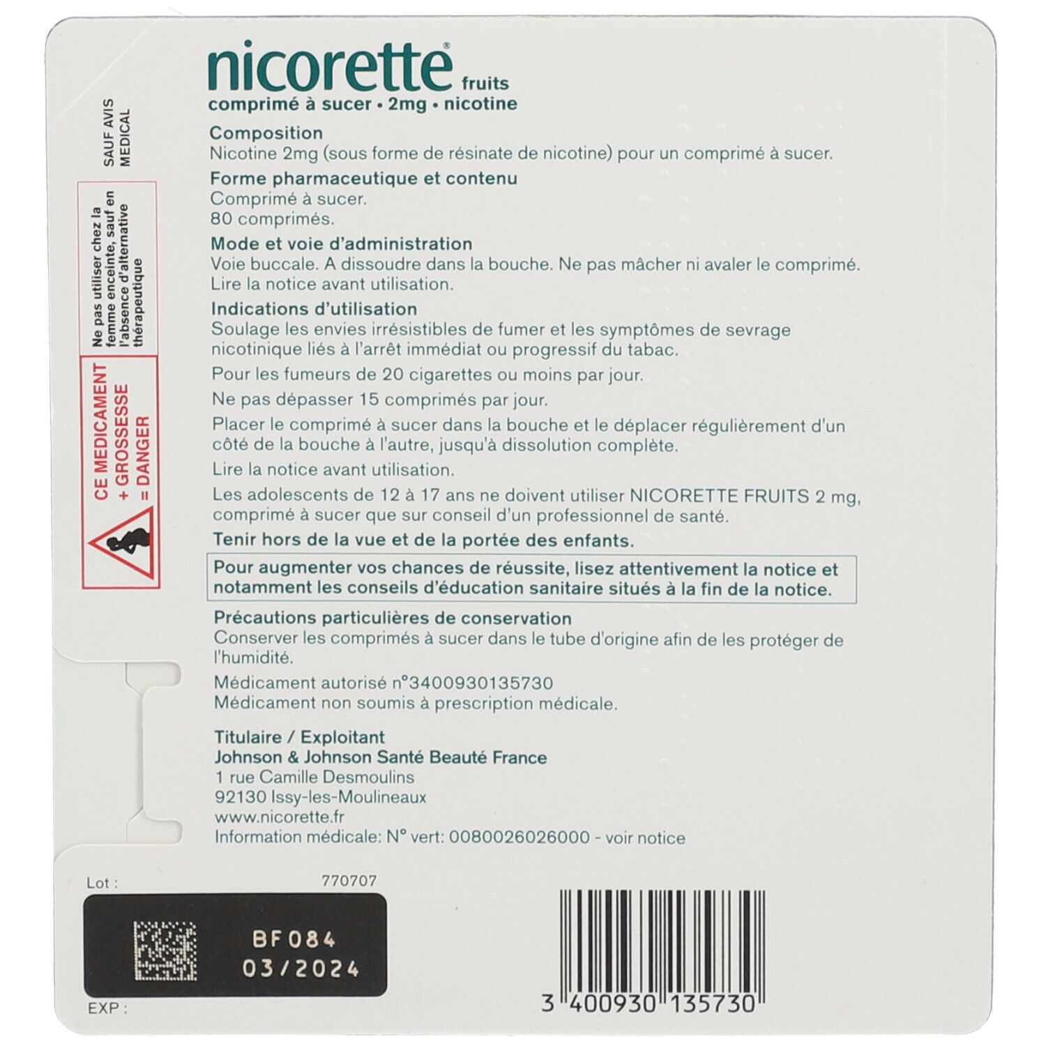 Nicorette® Comprimé à sucer 2 mg Fruits