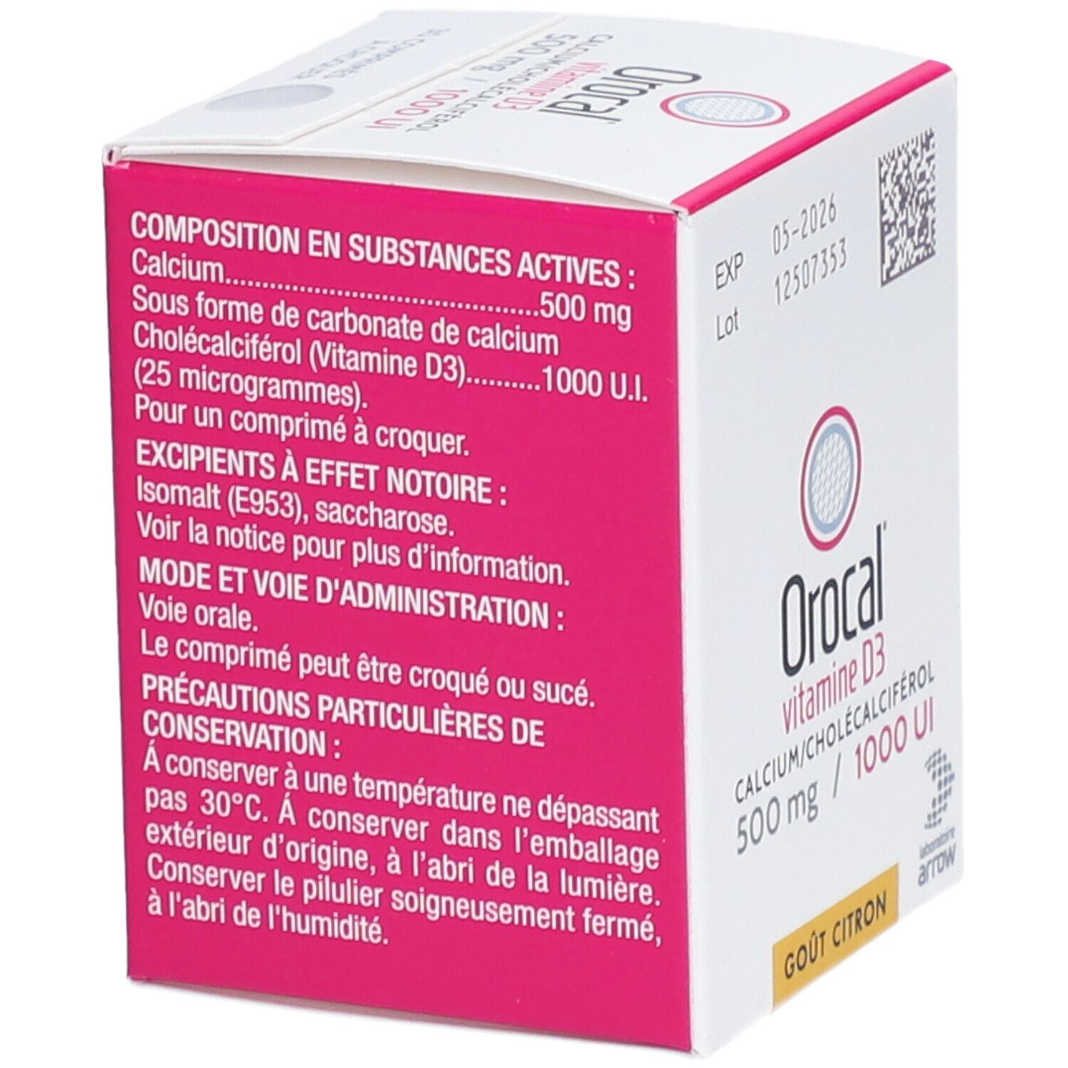 Orocal Vitamine D3 500 mg / 1000 UI comprimés à croquer