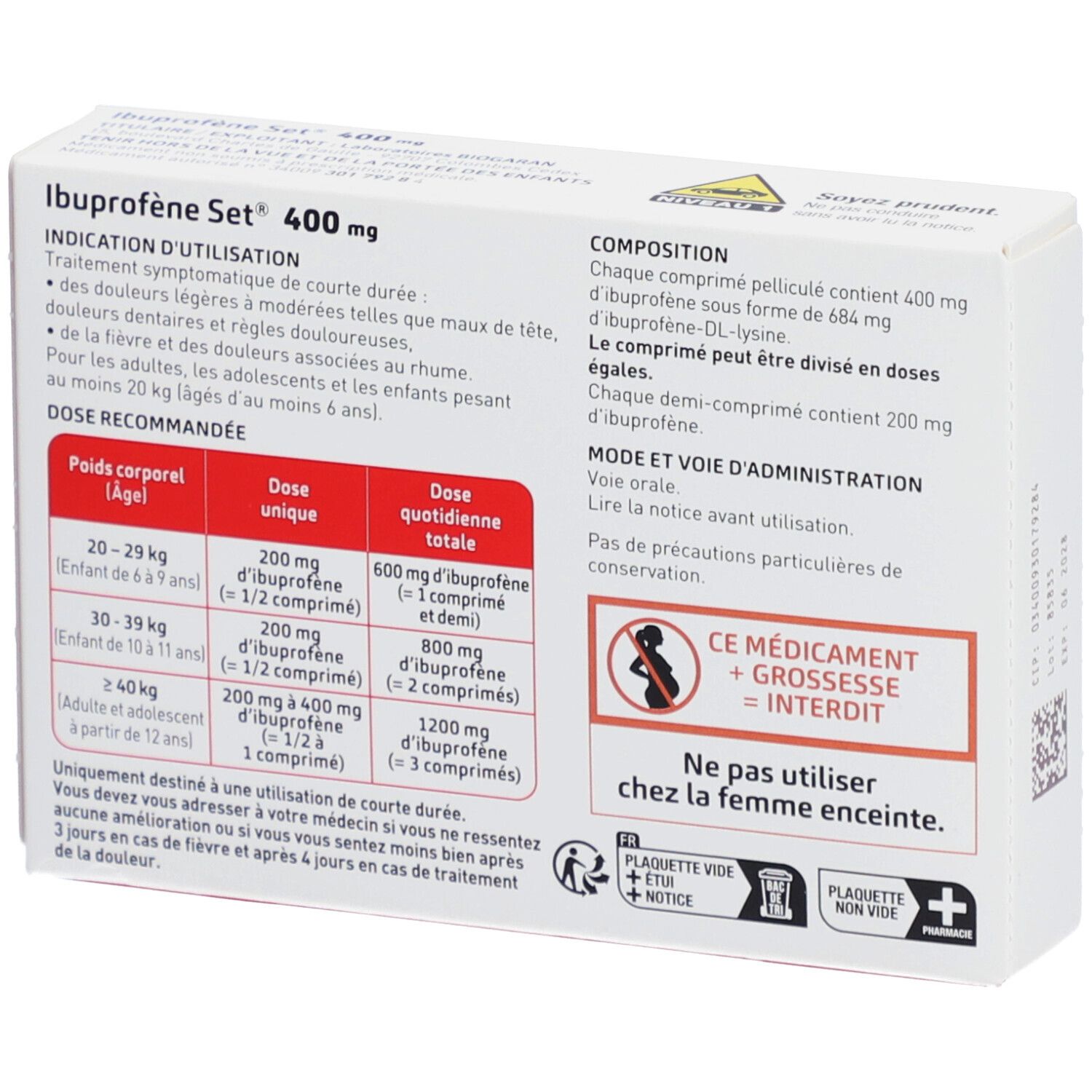 Biogaran Ibuprofène Set 400 mg - 12 Comprimés