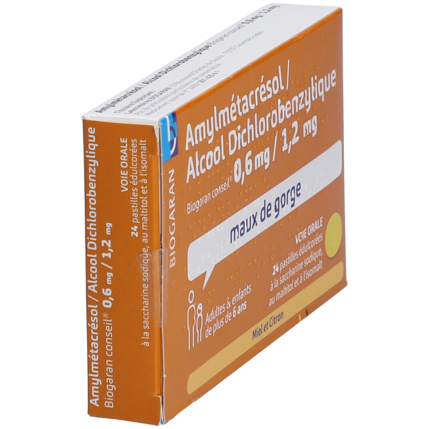 Amylmetacresol/Alcool dichlorobenzylique Biogaran Conseil – Pastille 0,6 mg/1,2 mg Miel Citron