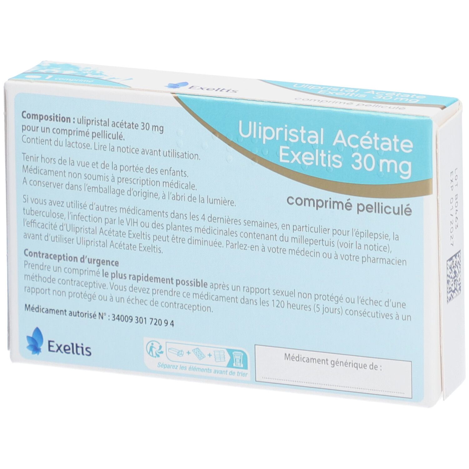 Exeltis Ulipristal Acétate 30 mg Comprimé Pelliculé