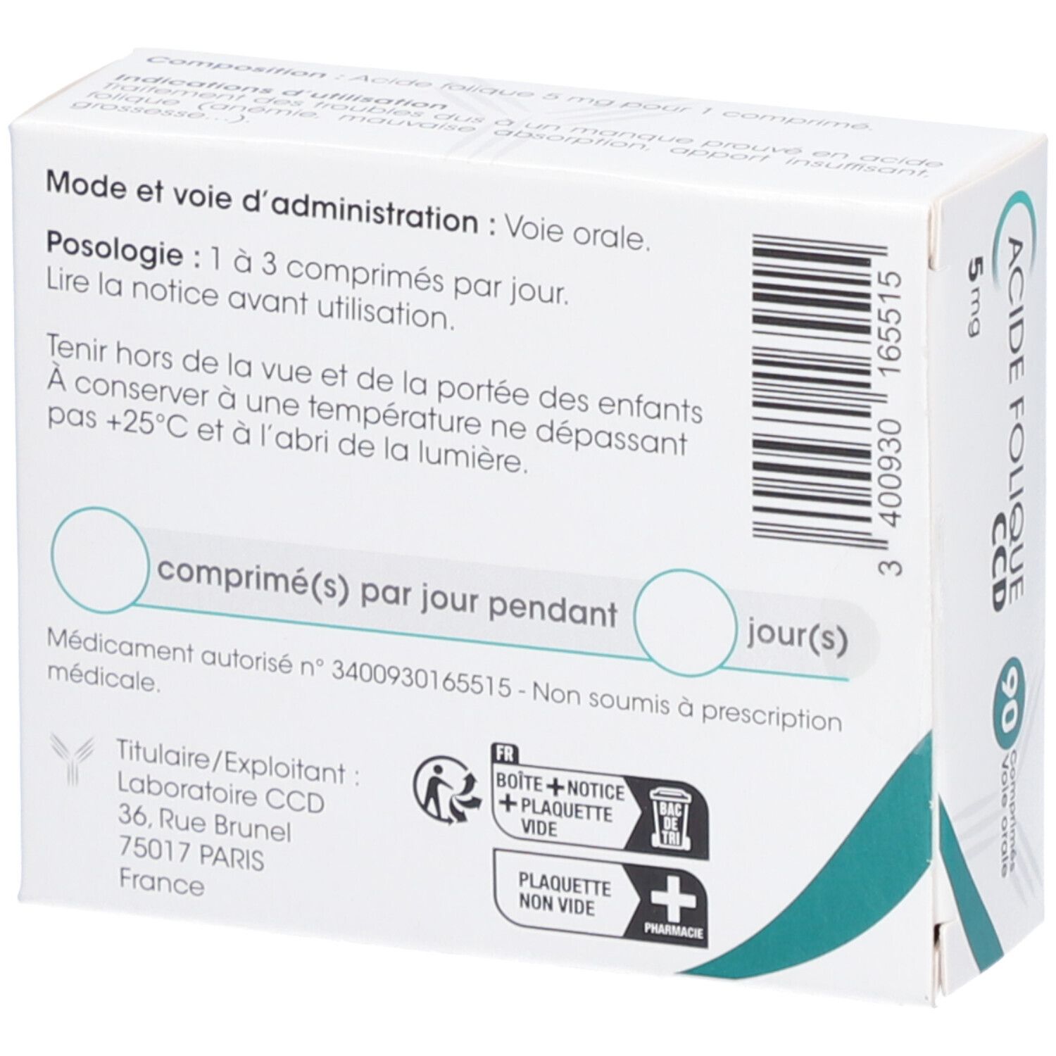 Acide Folique CCD 5 mg Comprimés