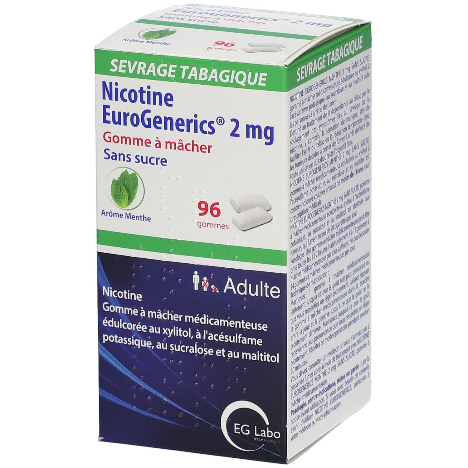 Nicotine EuroGenerics 2 mg 96 Gommes à Mâcher Citron Sans Sucre EG Labo -  Pharmacie Veau