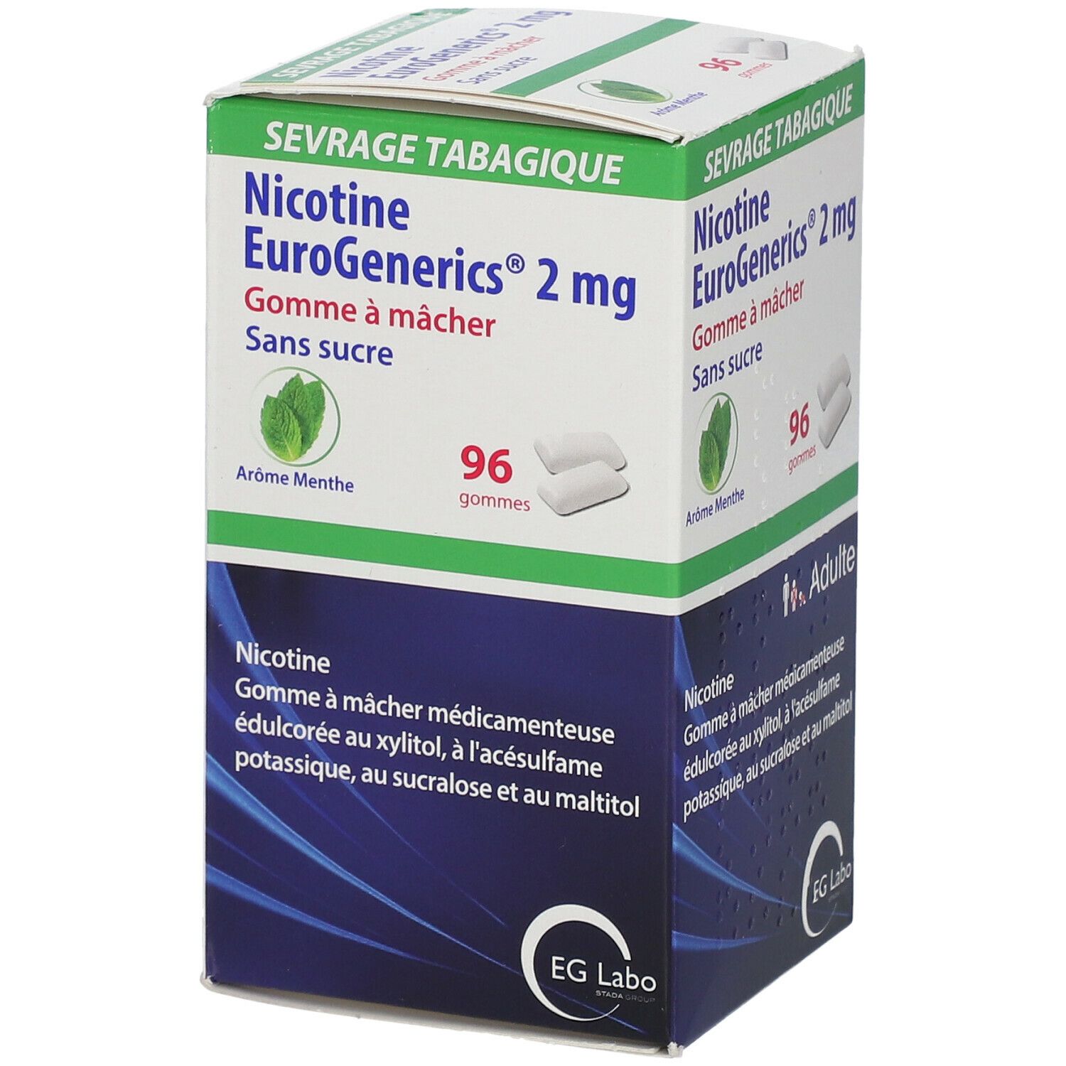 Nicotine EuroGenerics® Menthe 2 mg Sans sucre Gomme à mâcher