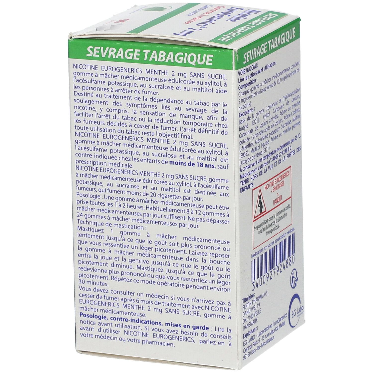 Nicotine EuroGenerics® Menthe 2 mg Sans sucre Gomme à mâcher