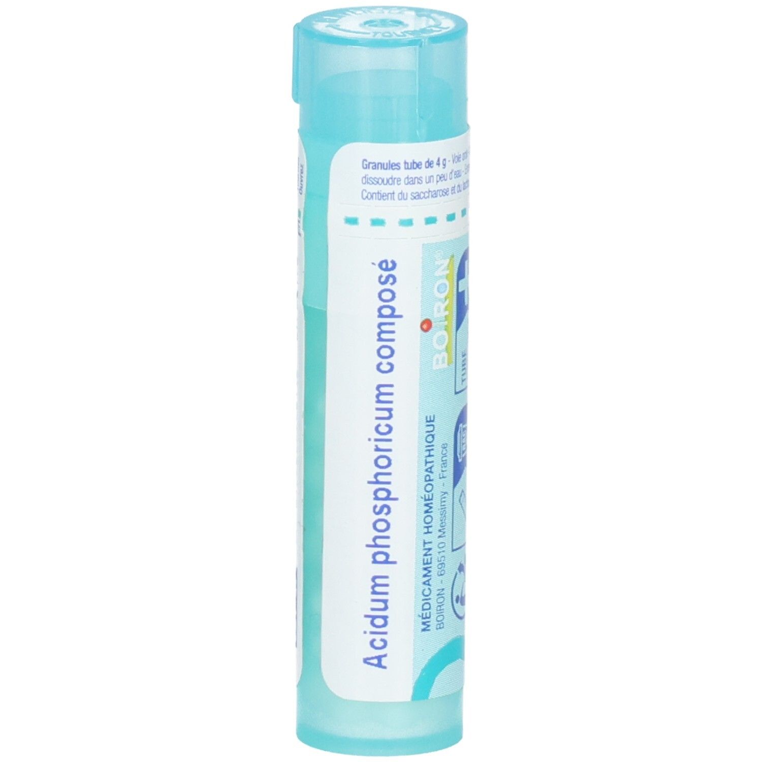 Tube Boiron Acidum phosphoricum composé, 4g. Composition: Phosphoricum acidum 3CH, Kalium phosphoricum 3CH, Anacardium orientale 3CH, Gelsemium 3CH, Selenium metallicum 3CH, Avena sativa 6DH.