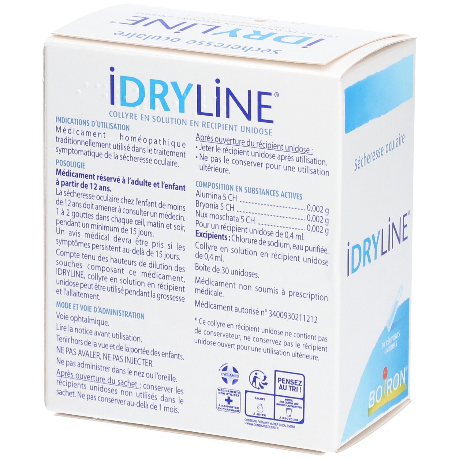 IDRYLINE, collyre en solution en récipient unidose, boîte de 30 récipients unidoses de 0,4