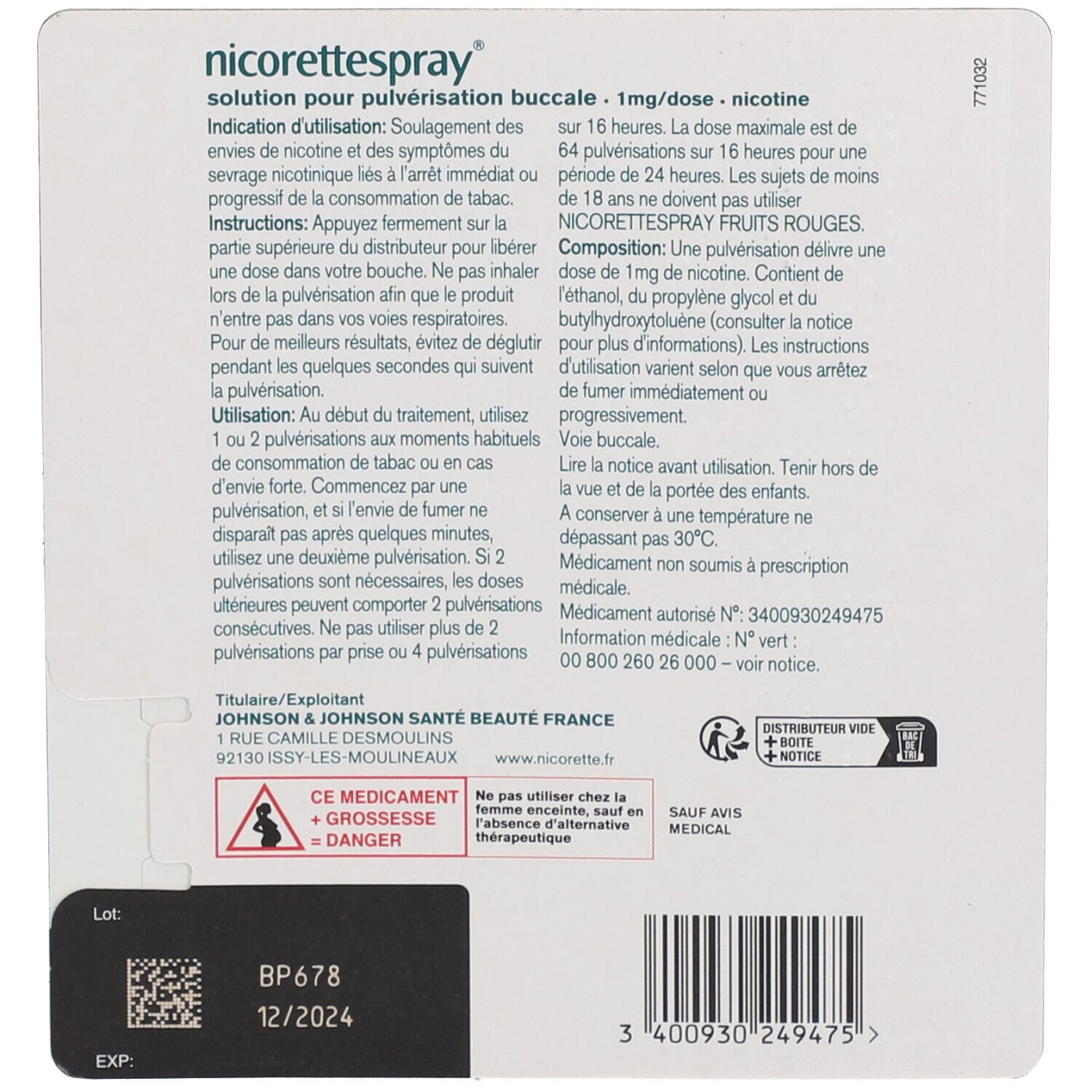 Nicorettespray® Spray Buccal Fruit rouges 1 mg/dose