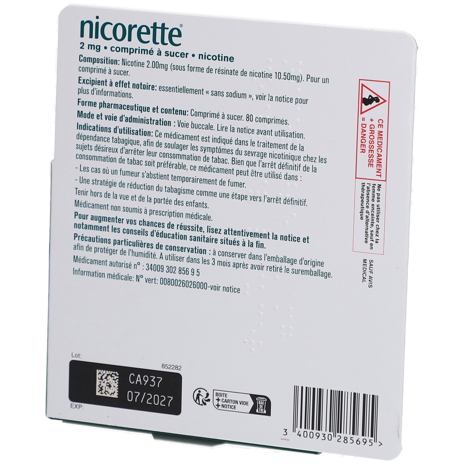 NICORETTE® Comprimé à sucer Menthe Intense 2 mg / BT 80
