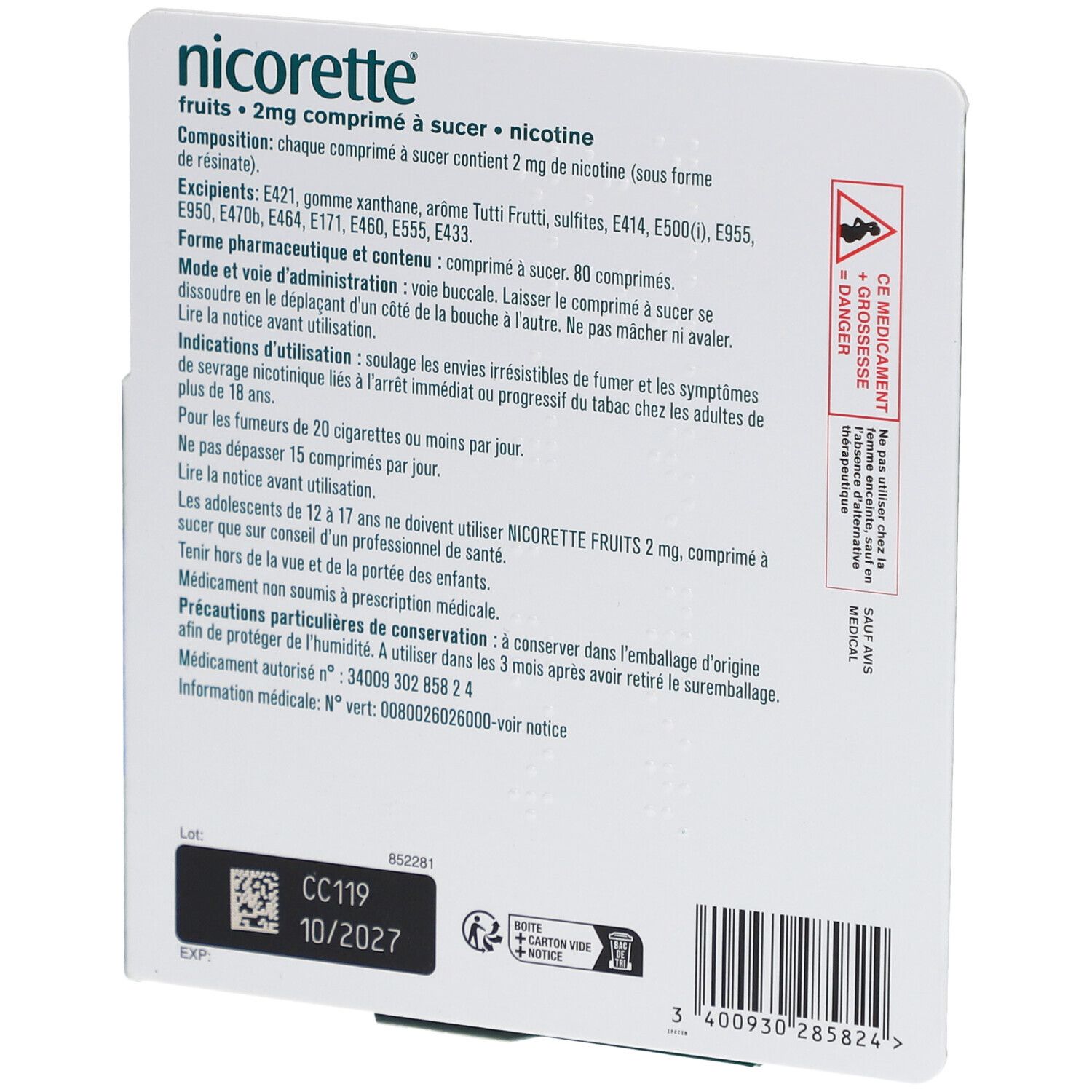 NICORETTE® Comprimé à sucer Fruits 2 mg/BT 80