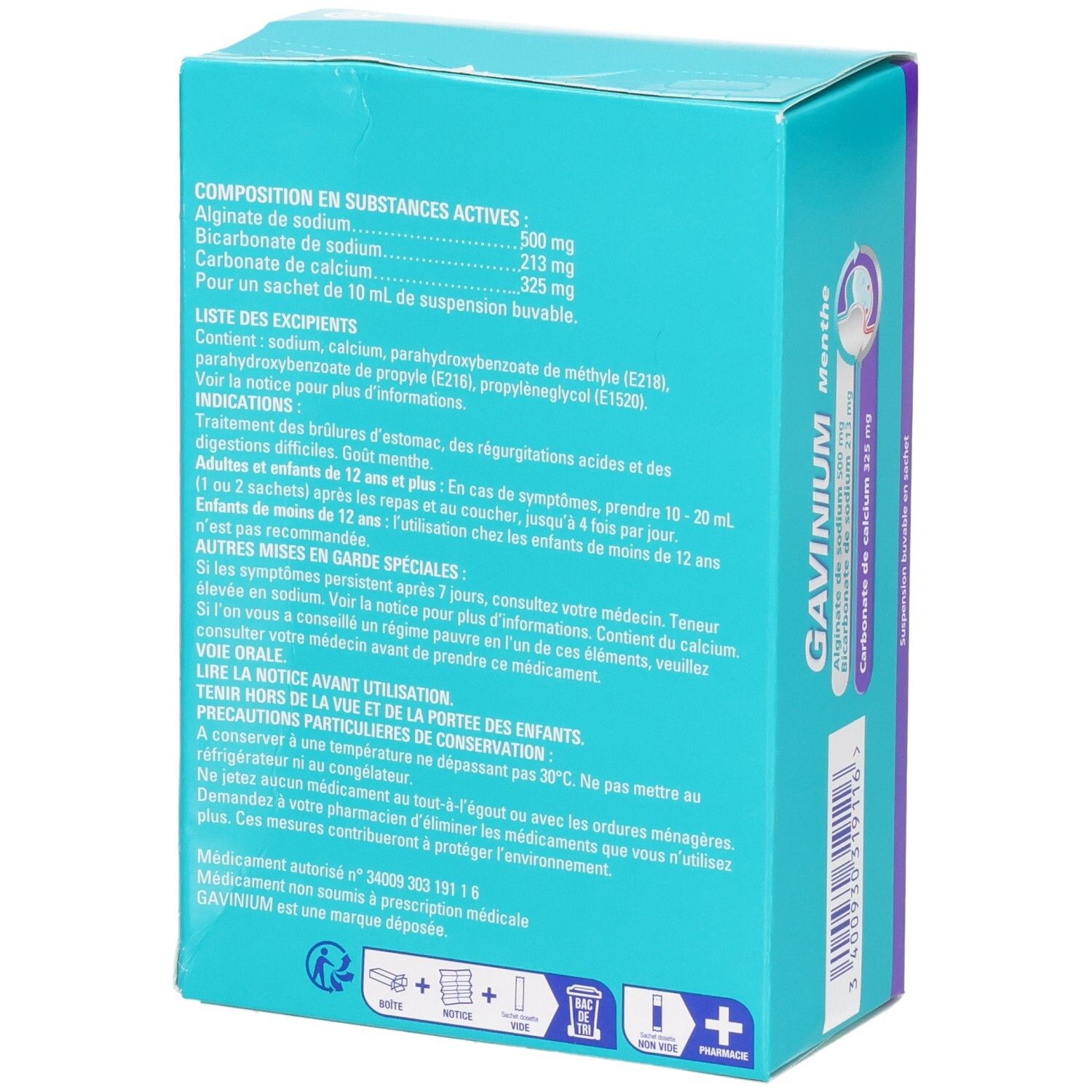 Arrière de la boîte GAVINIUM 24 sachets.
