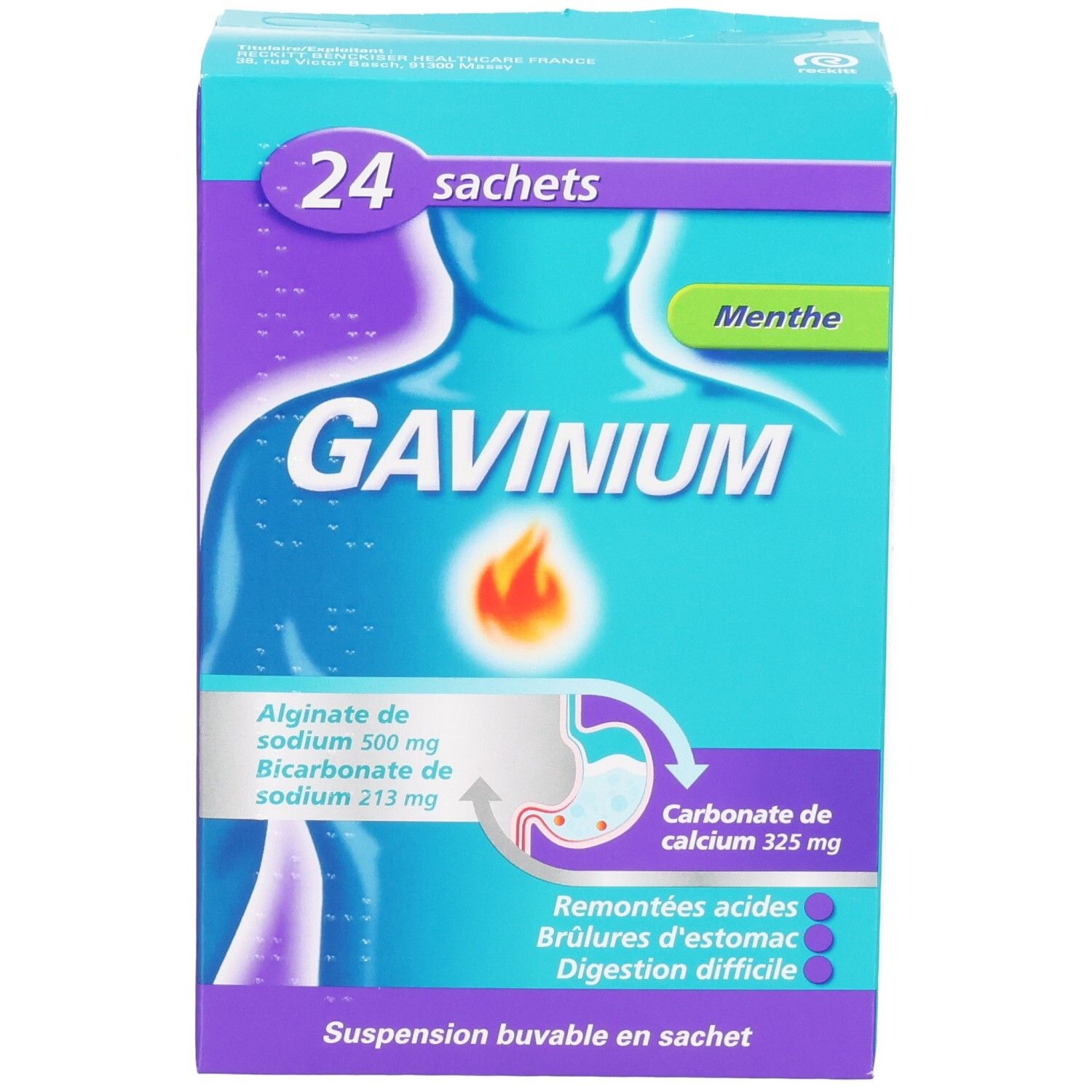 Boîte GAVINIUM 24 sachets, saveur menthe.
