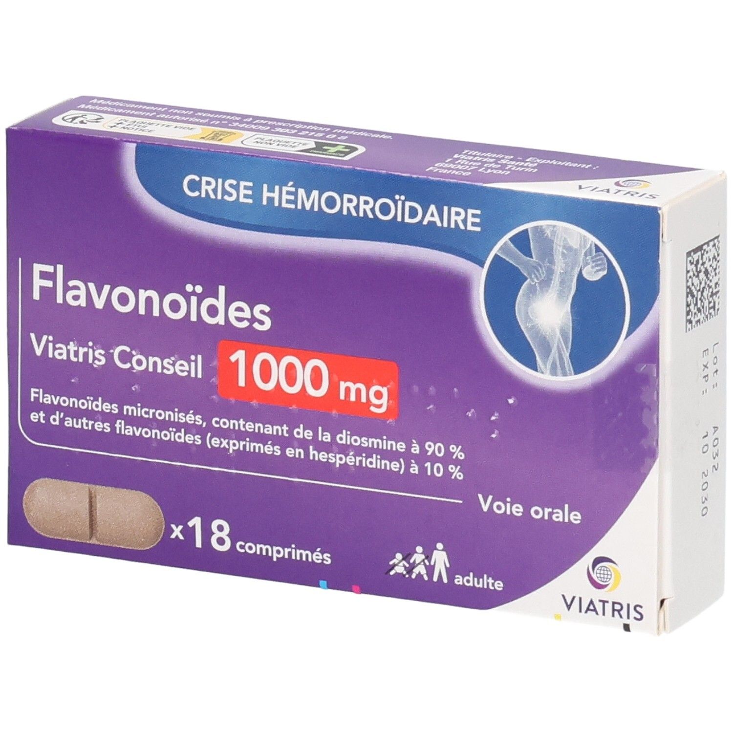 Viatris Flavonoïdes 1000 mg boîte de 18 comprimés pour administration orale.