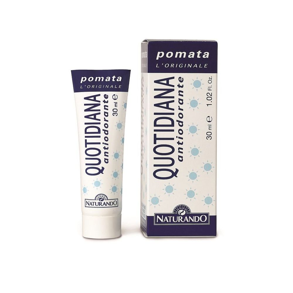 Tube et boîte de crème. Inscription : QUOTIDIANA antiodorante, 30 ml. Marque : NATURANDO.