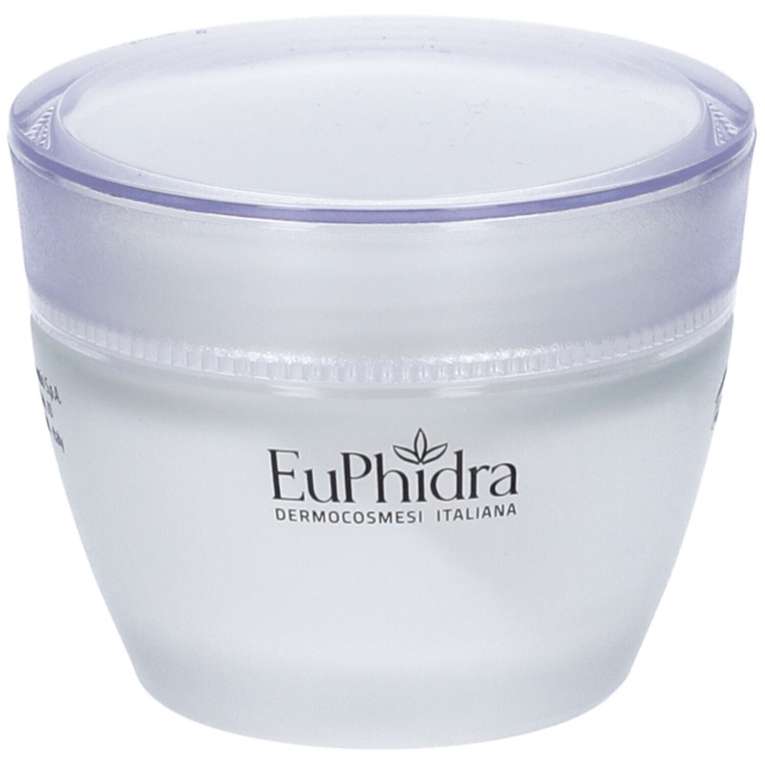 Pot blanc avec couvercle. Inscription EuPhidra Dermocosmesi Italiana. Produit visible.