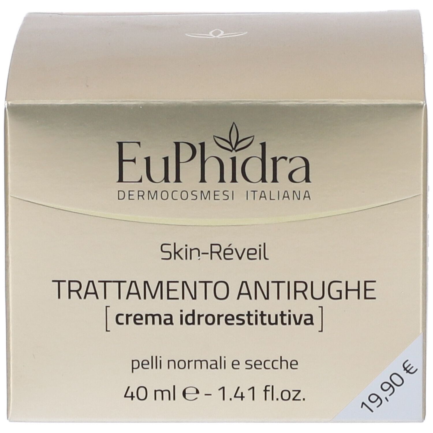 Boîte avec inscription EuPhidra, Skin-Réveil, Trattamento Antirughe, 40 ml, 19,90€.