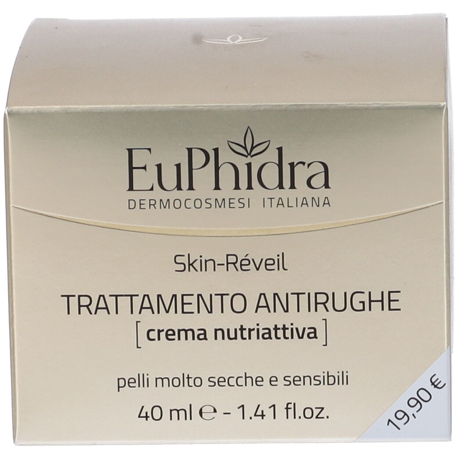 Boîte de crème anti-rides EuPhidra avec indication de prix '19,90 €'.