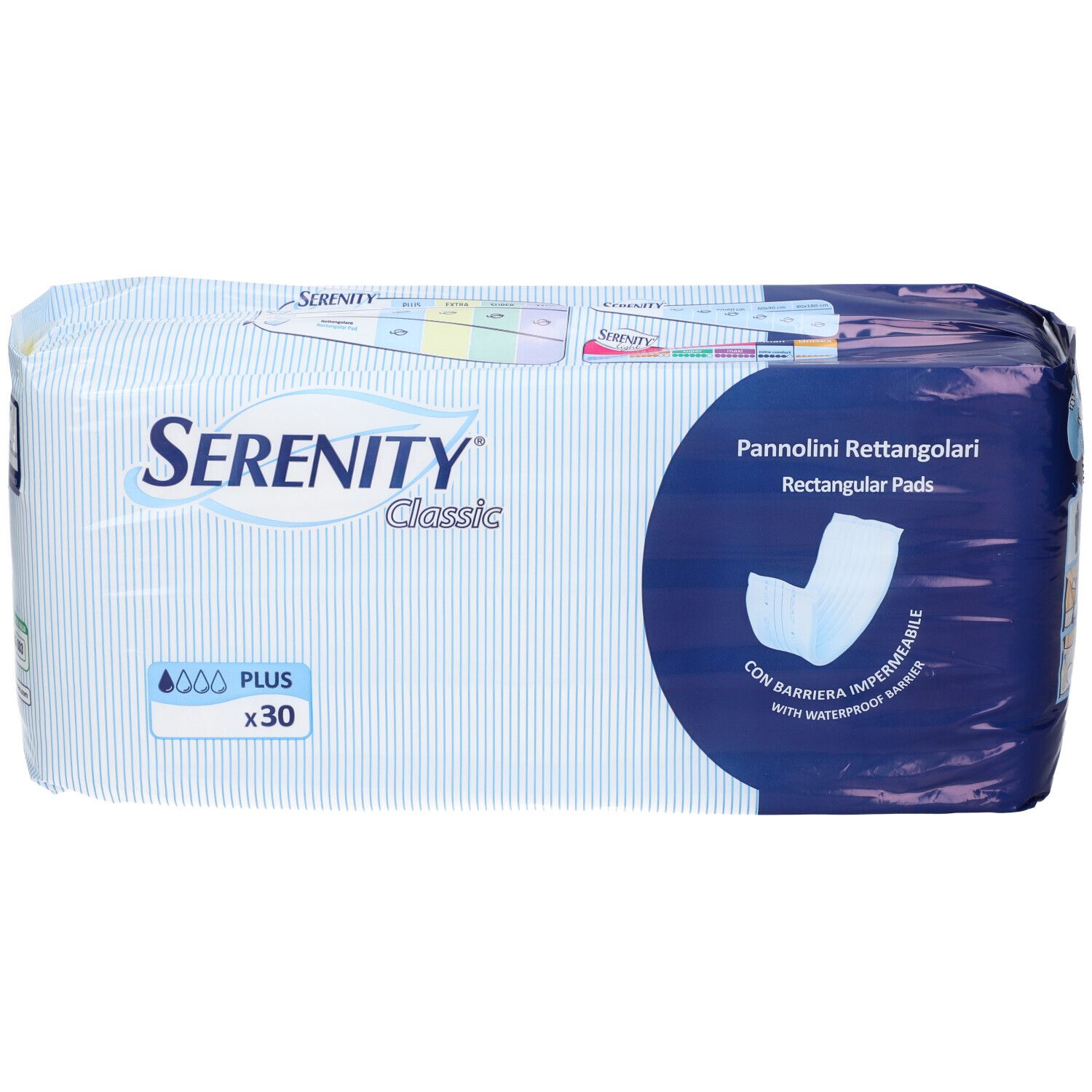 Emballage Serenity Classic Couches Rectangulaires Plus, 30 unités.