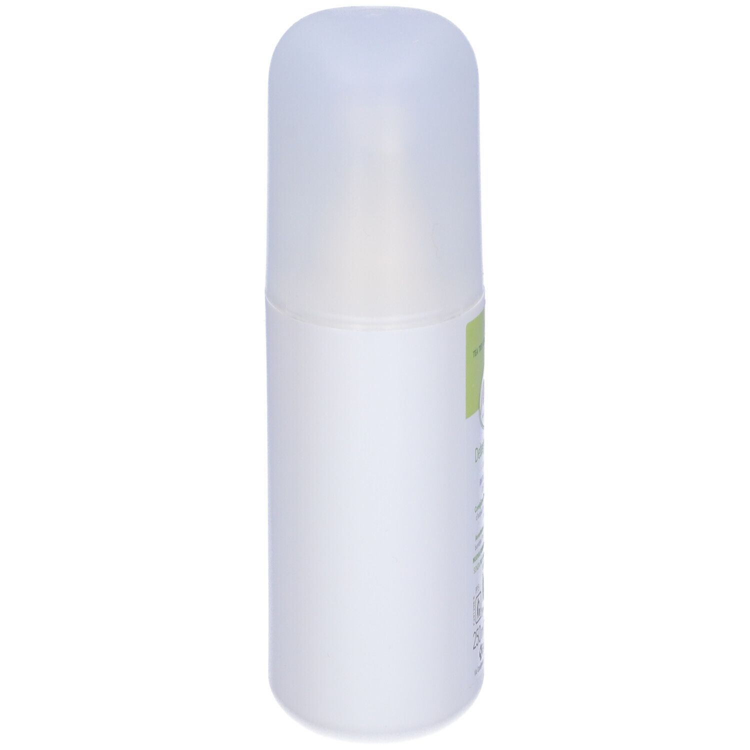 Récipient cylindrique blanc avec couvercle transparent. Étiquette avec informations sur le produit. Pas de marque visible.