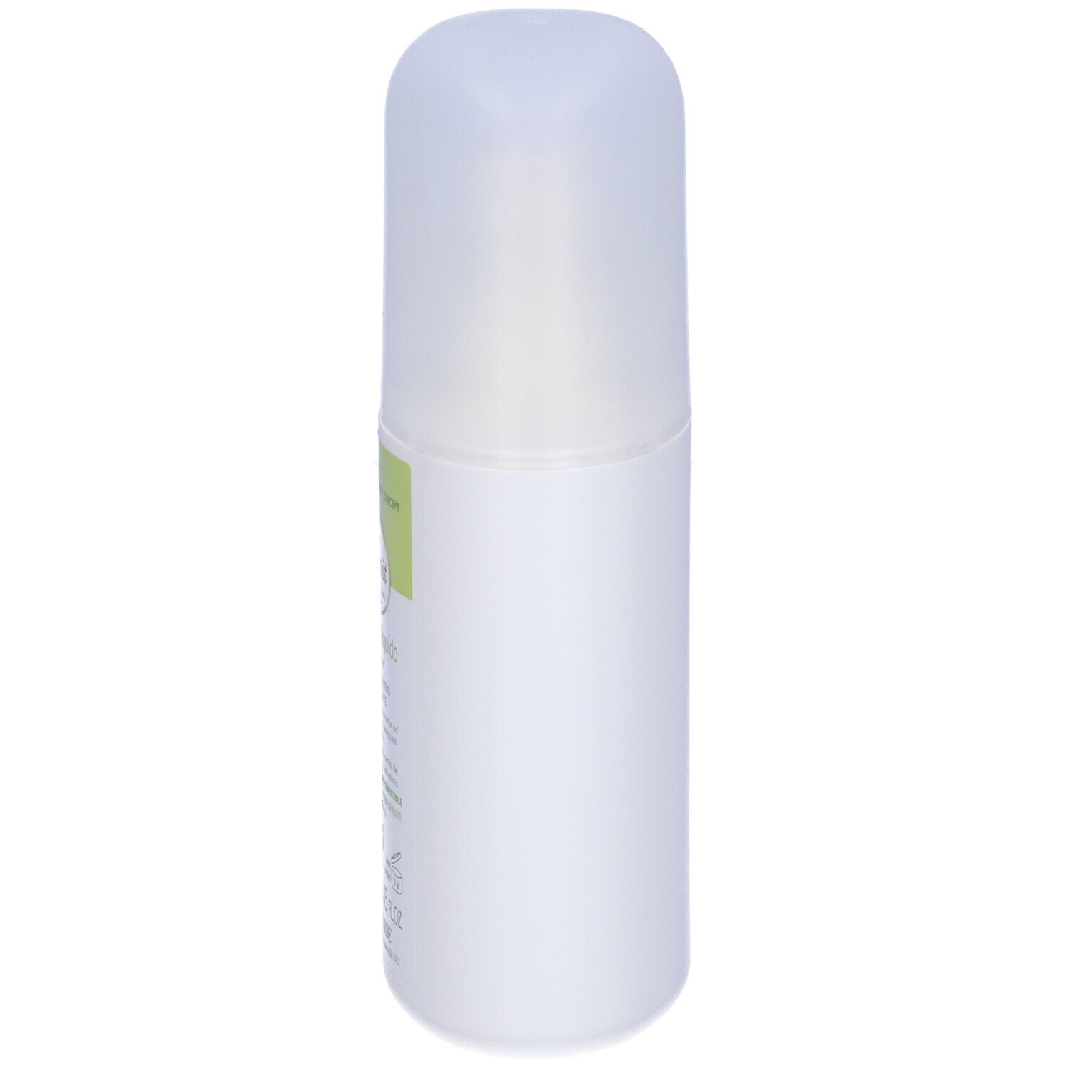 Récipient cylindrique blanc avec couvercle transparent. Étiquette avec informations sur le produit. Pas de marque visible.