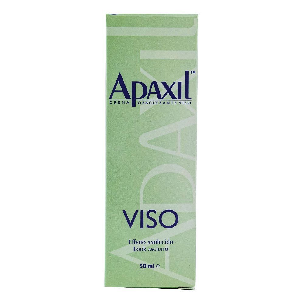 Emballage vert avec le nom du produit Apaxil et l'inscription 'VISO'. Contient du texte en italien.