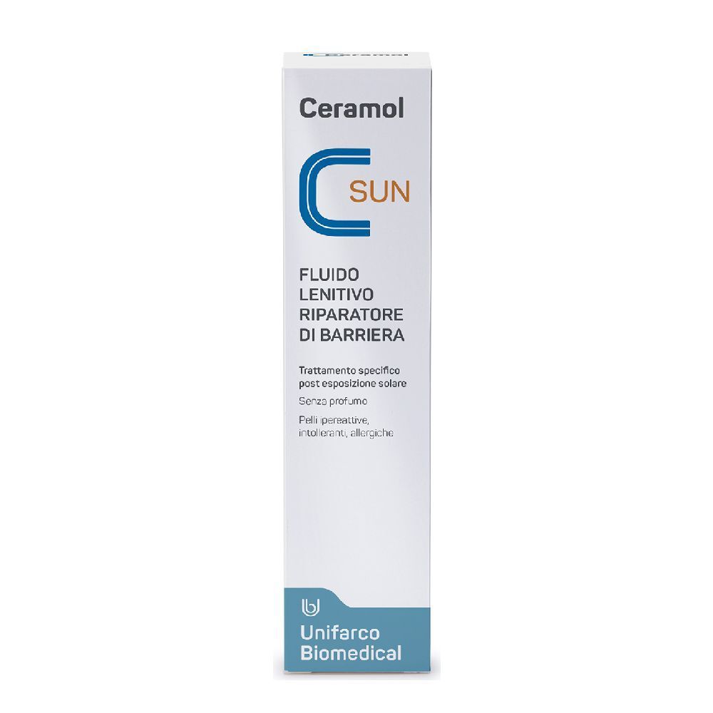 Boîte blanche avec le nom du produit Ceramol et la désignation du produit. Texte en italien. Logo Unifarco Biomedical.
