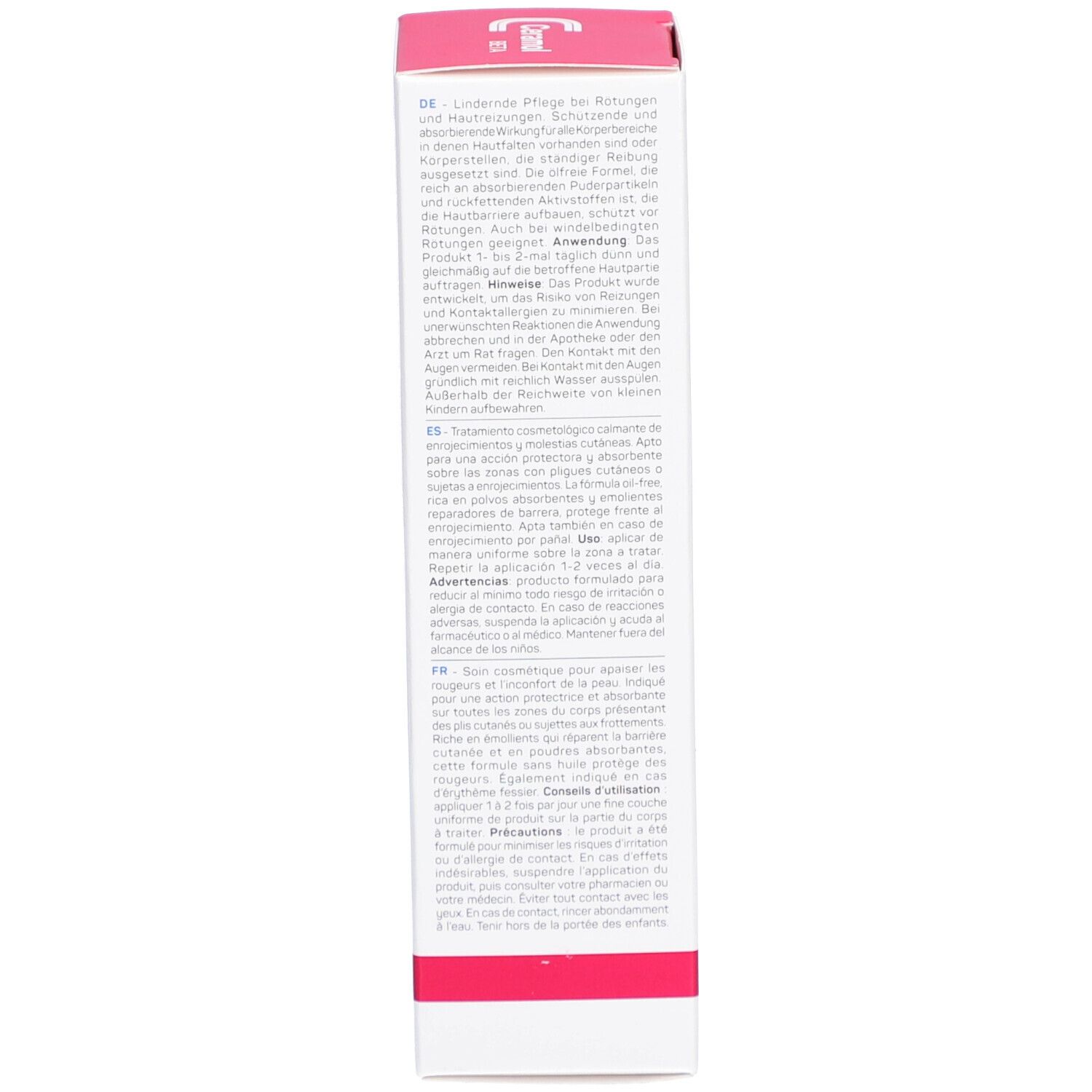 Dos de la boîte. Texte multilingue : instructions d'utilisation, ingrédients, avertissements. 75g. Unifarco Biomedical.
