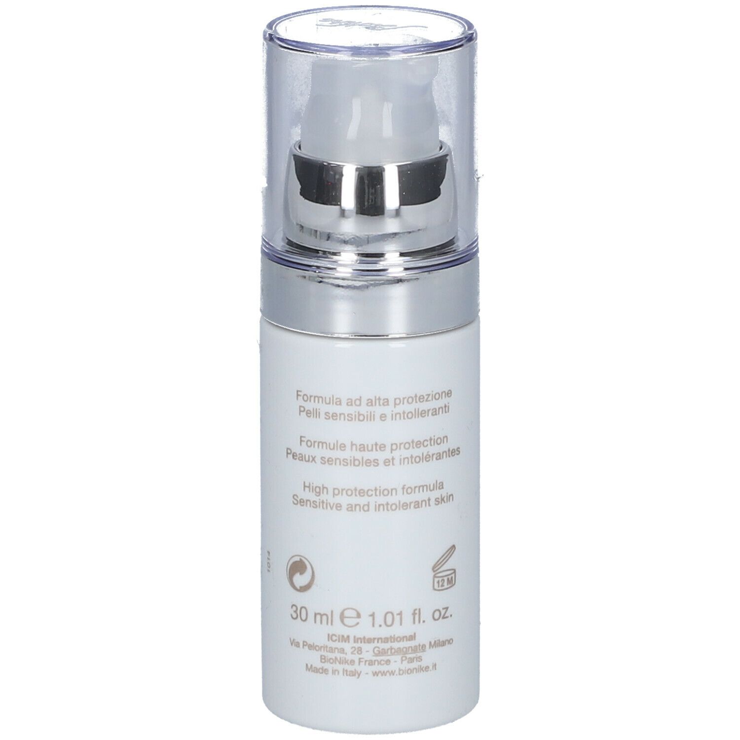 BioNike DEFENCE COLOR PRIMER. Flacon blanc. Texte: Formula ad alta protezione, 30 ml, 1.01 fl. oz.