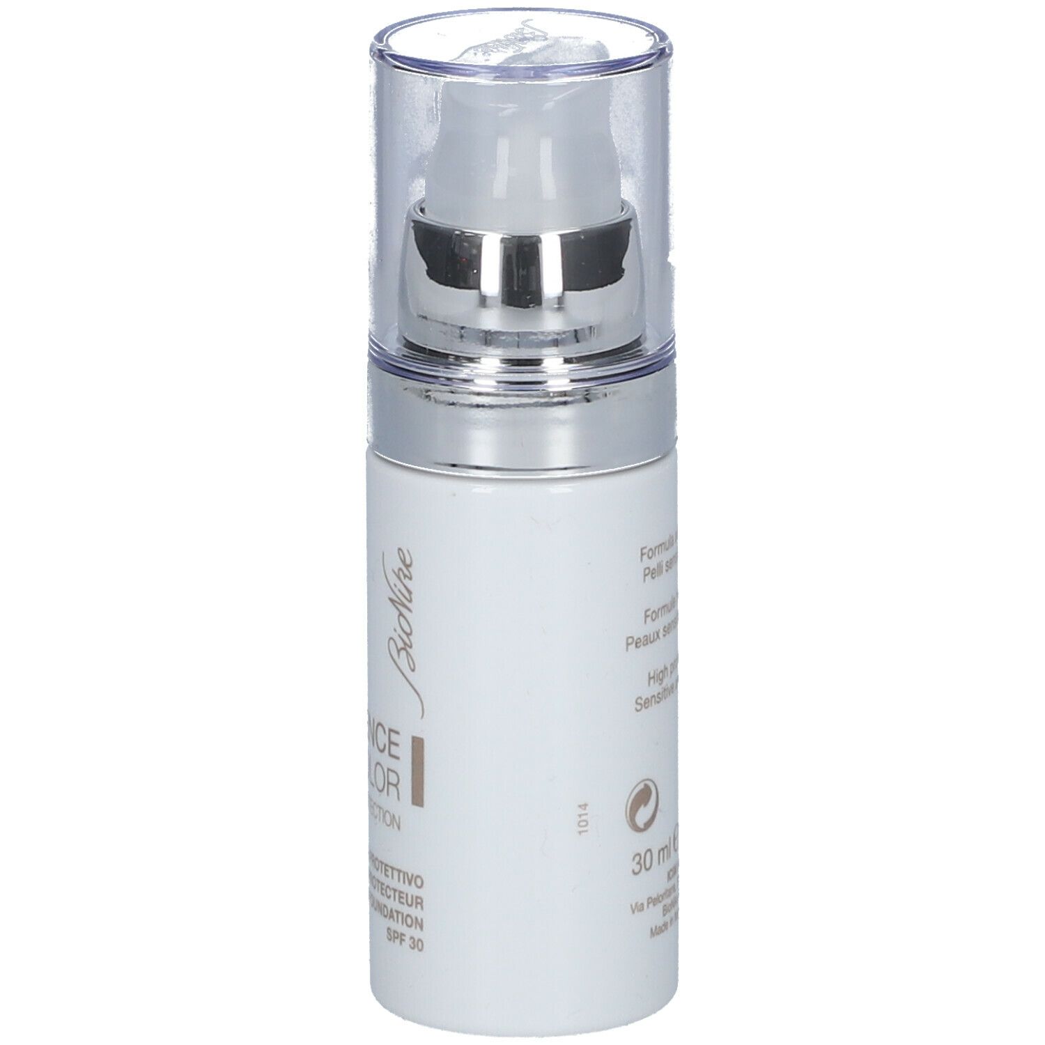 BioNike DEFENCE COLOR PRIMER. Flacon blanc. Texte: DEFENCE COLOR, High Protection, SPF 30, 30 ml.