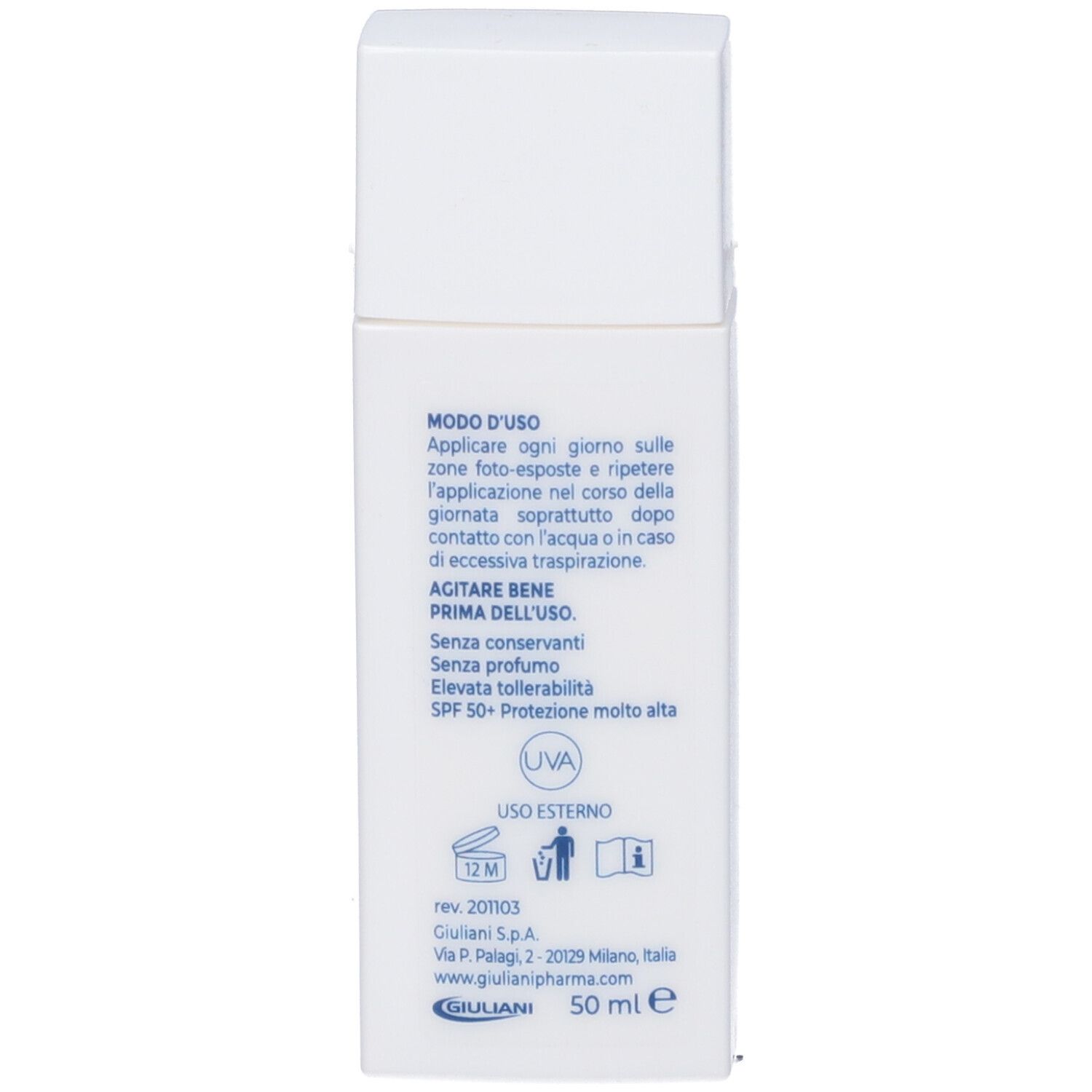 Arrière du flacon KERÀ Sonnenschutzfluid SPF 50+ avec instructions et ingrédients.