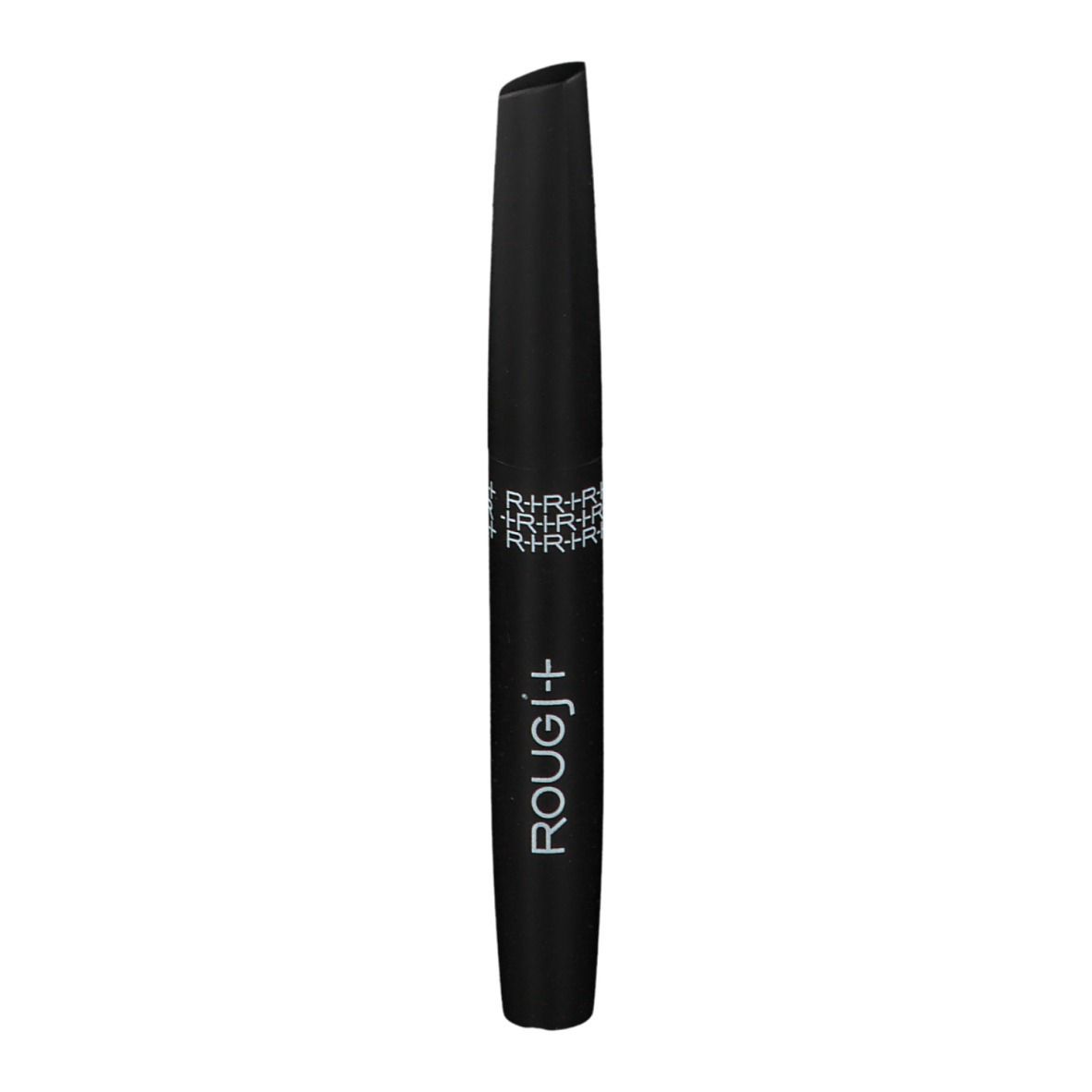 Brosse de mascara noire avec lettrage blanc ROUGJ+. Forme cylindrique, pointe biseautée.