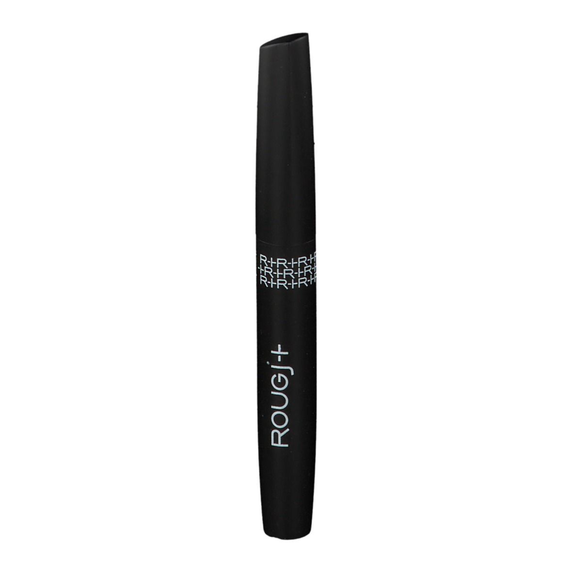 Brosse de mascara noire avec lettrage blanc ROUGJ+. Forme cylindrique, pointe biseautée.