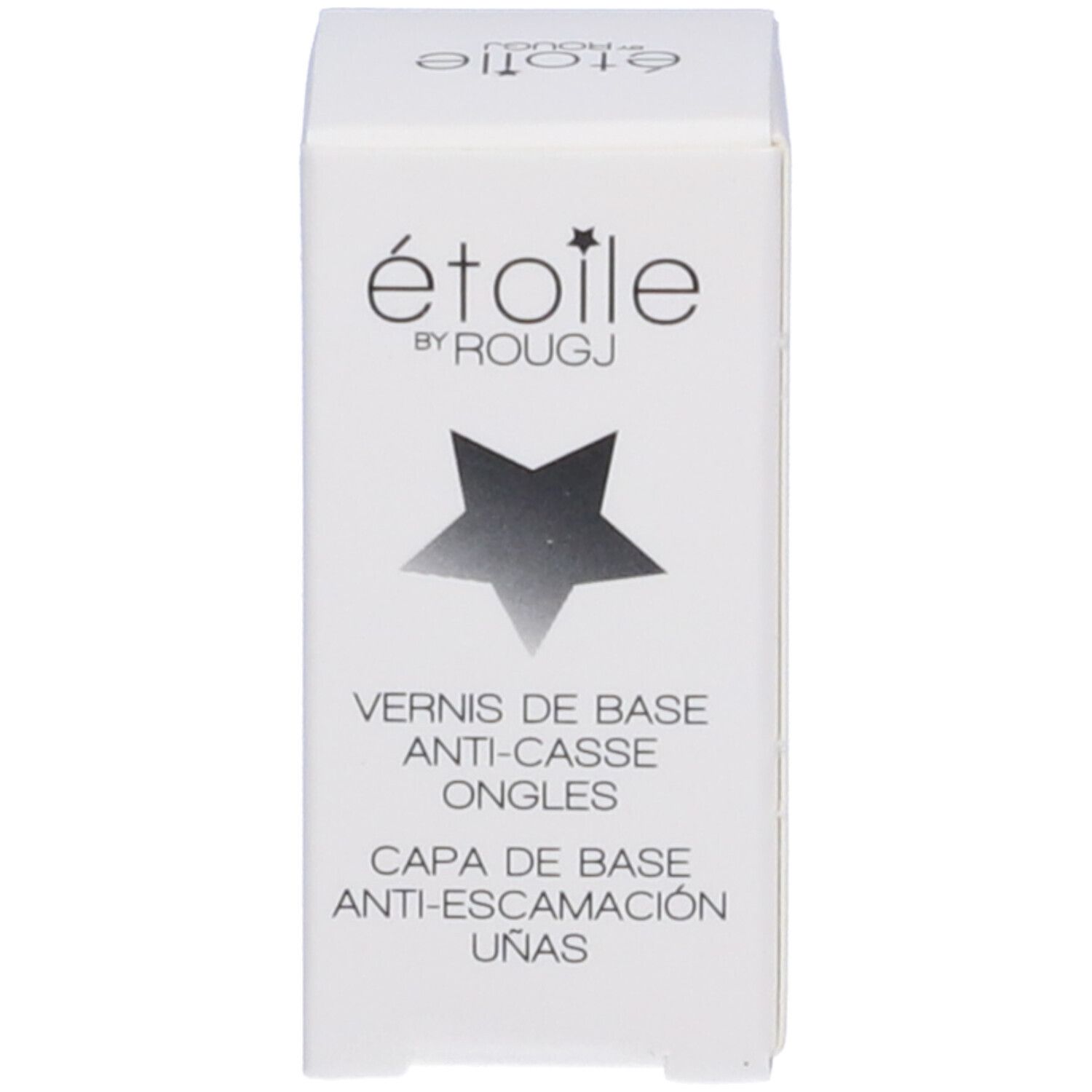 Boîte blanche avec étoile et inscription : étoile by ROUGJ, VERNI DE BASE ANTI-CASSE ONGLES, CAPA DE BASE ANTI-ESCAMA.