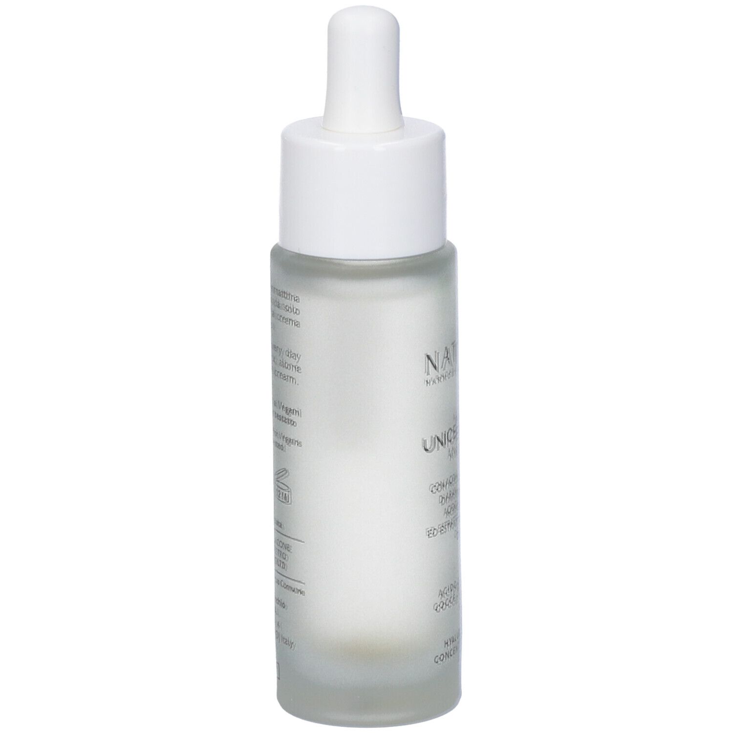 Flacon NATURE'S Anti-Âge avec pipette. Dos avec texte et logos.