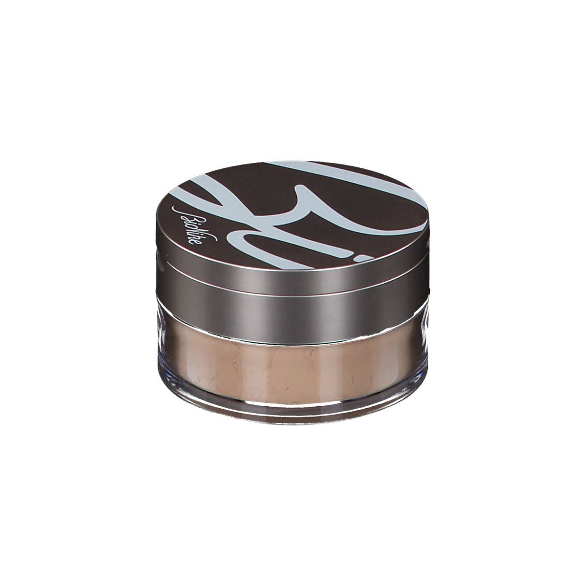 Poudre BioNike Voile Touch en pot. Couvercle avec logo. Pot avec poudre. Couleur marron.