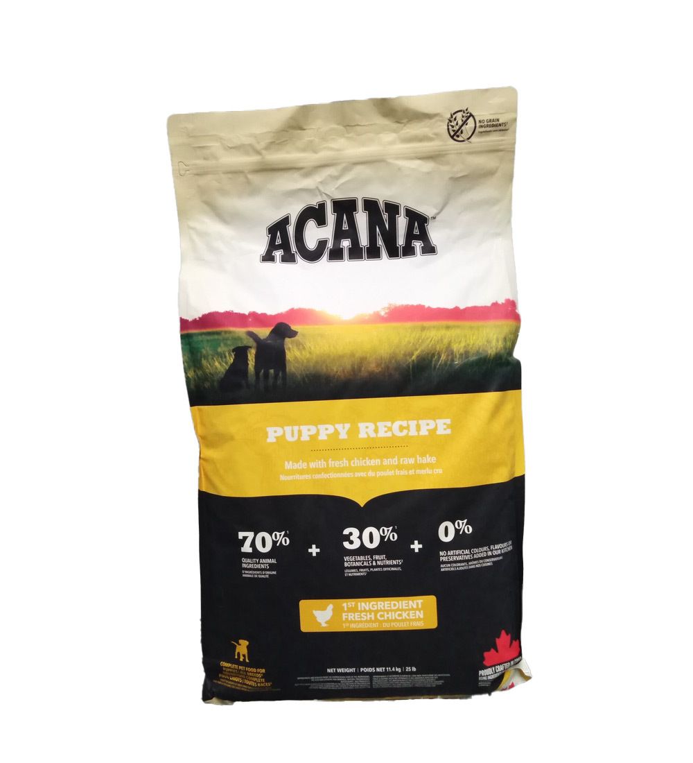 Nourriture pour chien ACANA Puppy Large Breed Recipe, face avant avec image produit et informations nutritionnelles.