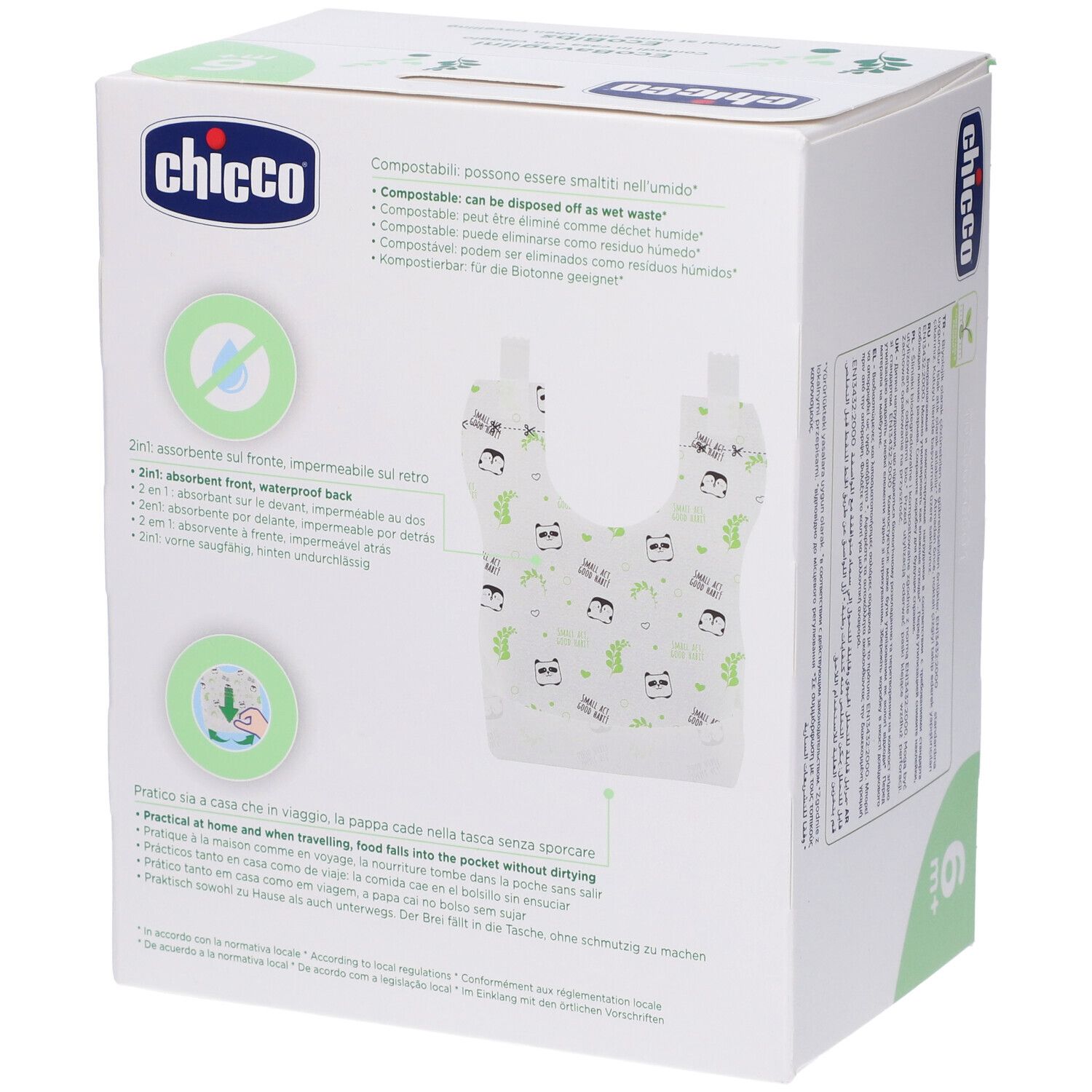 Bavoirs jetables Chicco, 36 pièces. Absorbants, imperméables, poche collectrice.