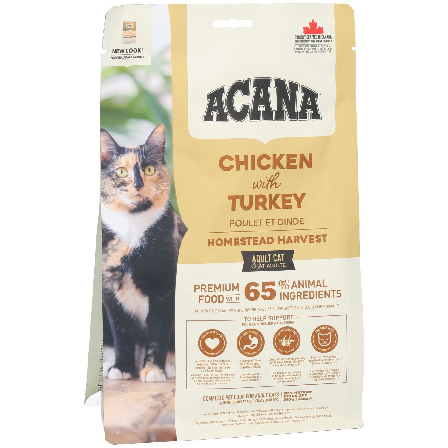 Sac de nourriture ACANA Homestead Harvest Adulte Chat Poulet et Dinde, nouveau look.