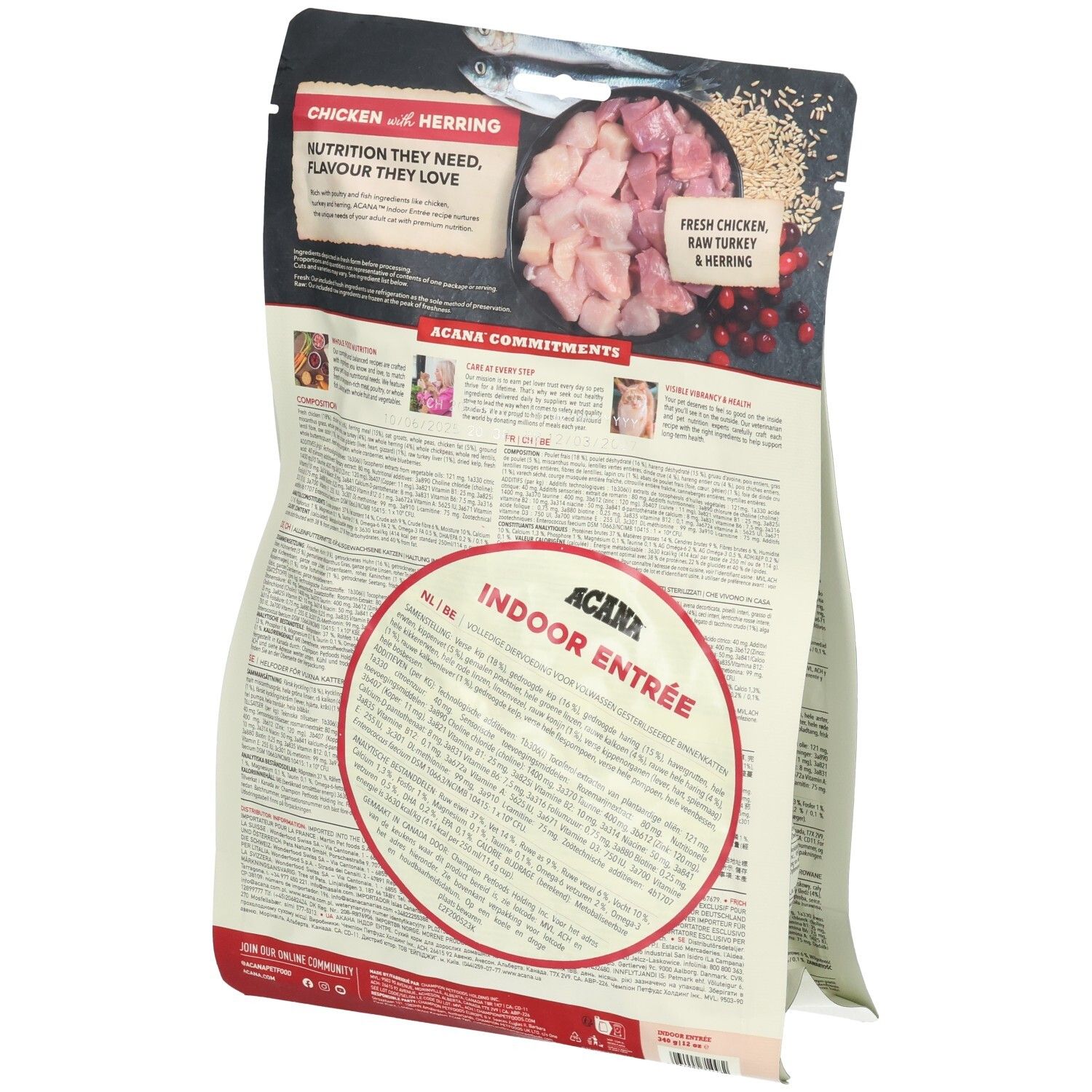 ACANA Indoor Entrée nourriture pour chat: Poulet et Hareng, aperçu des ingrédients.