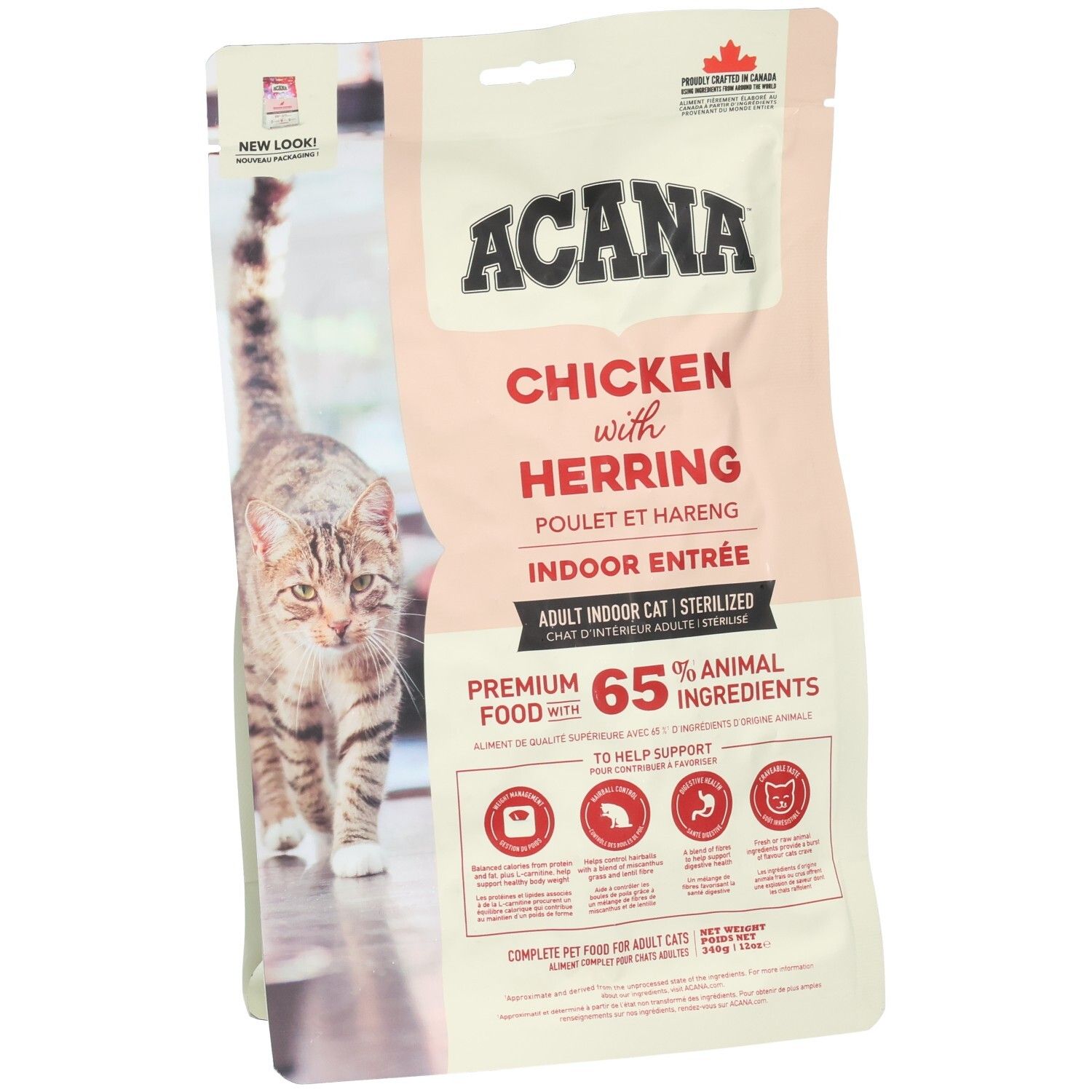 ACANA Indoor Entrée nourriture pour chat: Poulet et Hareng, 65% d'ingrédients animaux.