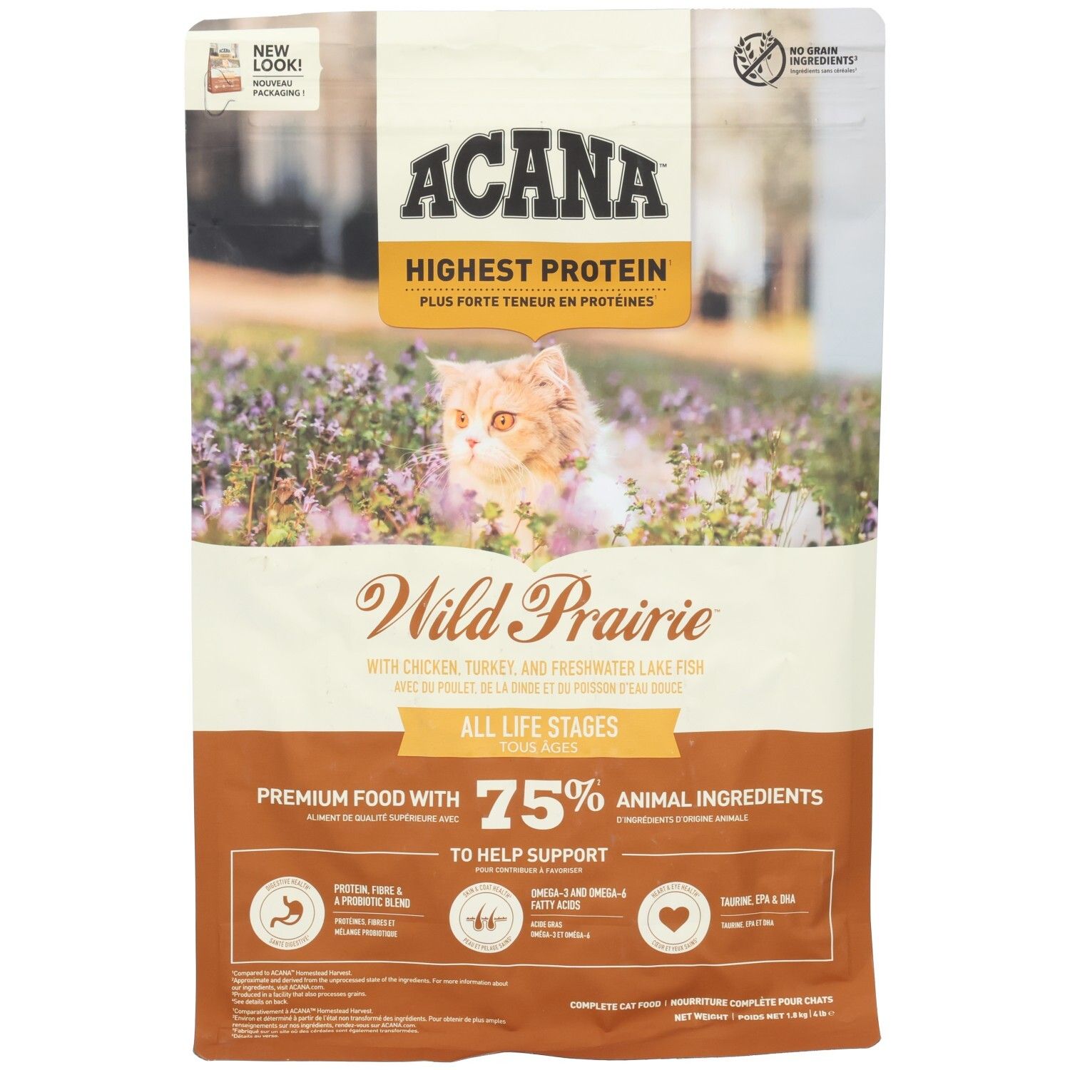 ACANA Wild Prairie nourriture pour chat : Haute teneur en protéines, 75% d'ingrédients d'origine animale, toutes étapes de vie.