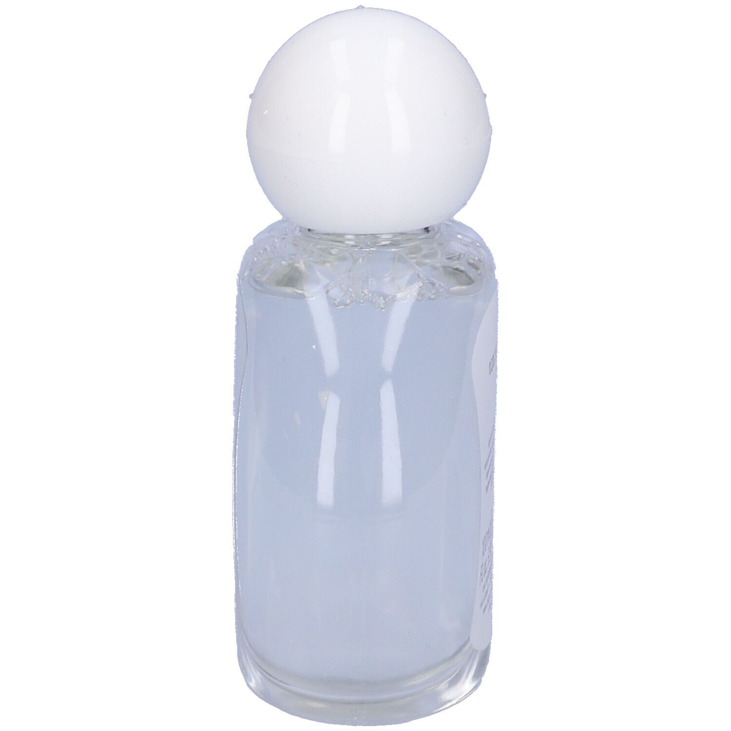 Chicco Baby Moments Eau de Cologne. Petit flacon rond avec bouchon blanc. Étiquette produit illisible.