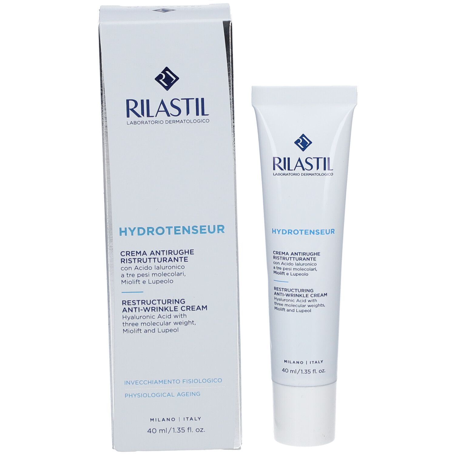 Tube et boîte. Rilastil Hydrotenseur Crème anti-rides restructurante. 40 ml.