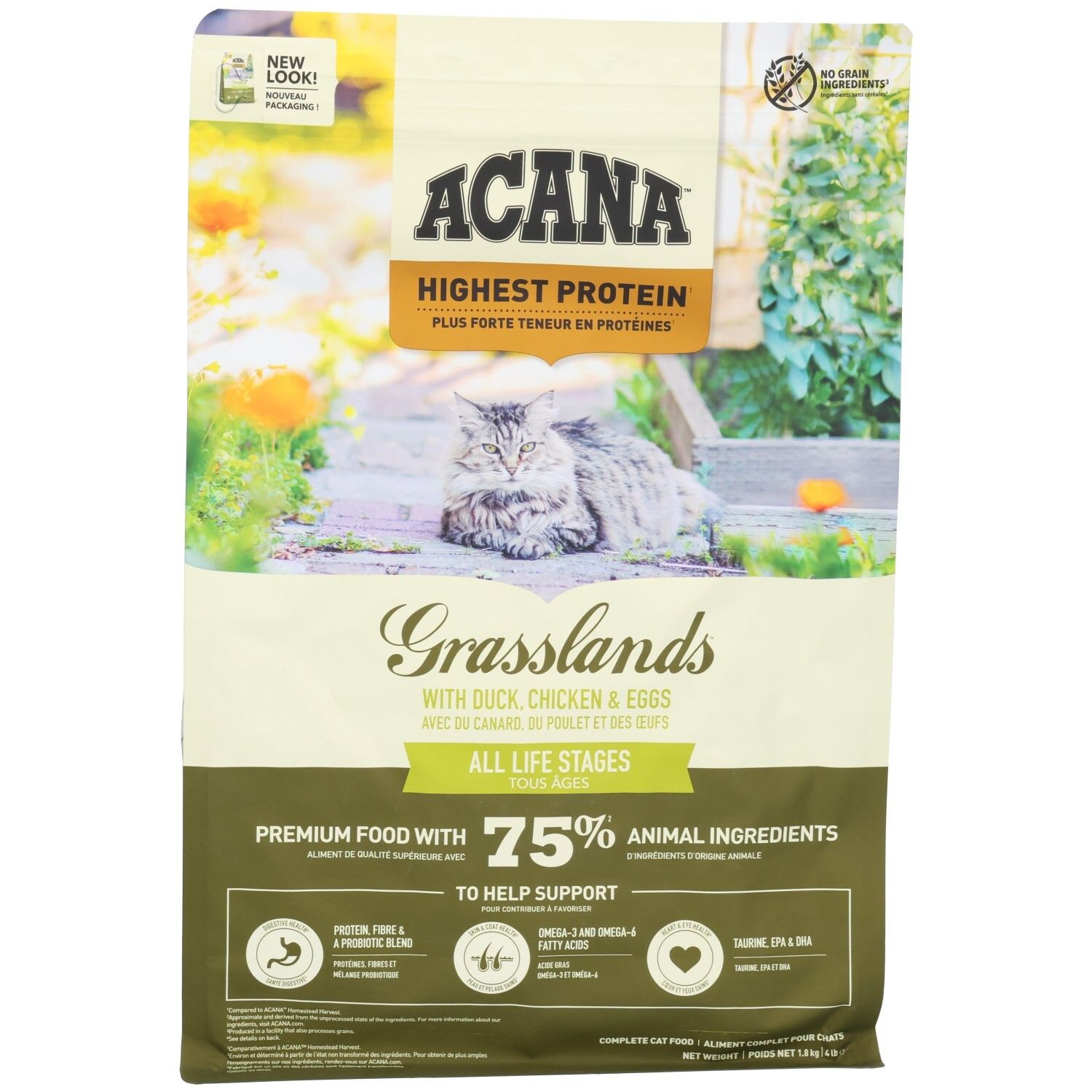 ACANA Grasslands nourriture pour chat : Haute teneur en protéines, avec canard, poulet & œufs, toutes étapes de vie.