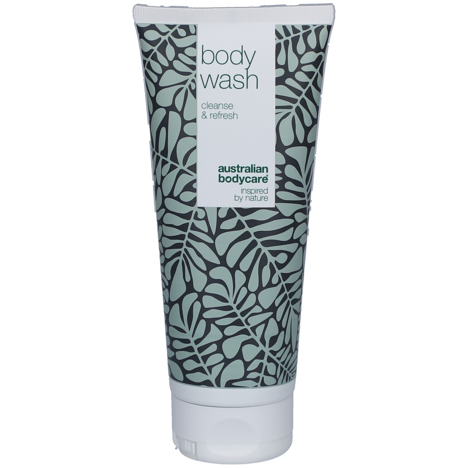 Tube de gel douche, inscription "australian bodycare", motif feuilles.