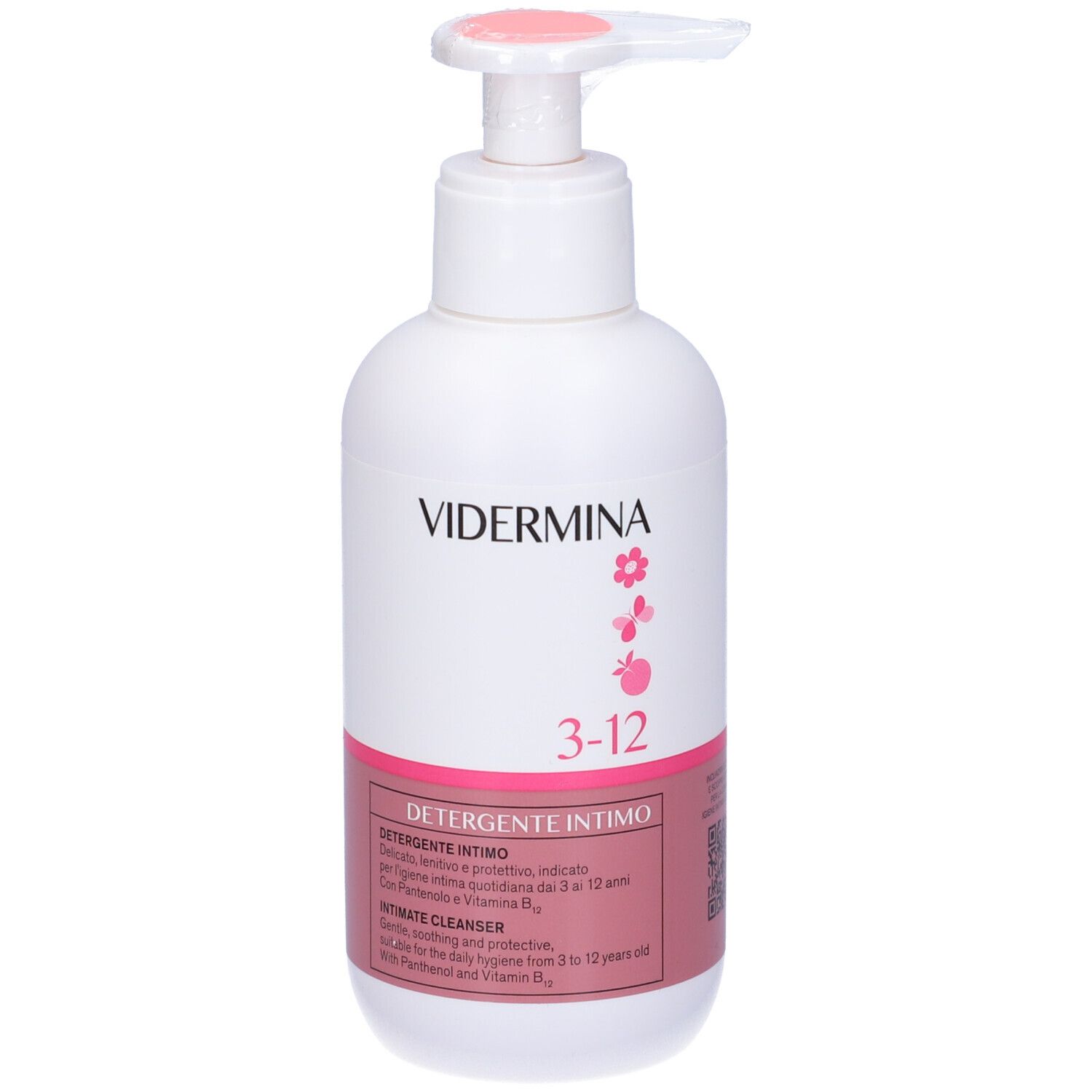 Flacon blanc avec pompe, nettoyant intime VIDERMINA 3-12.