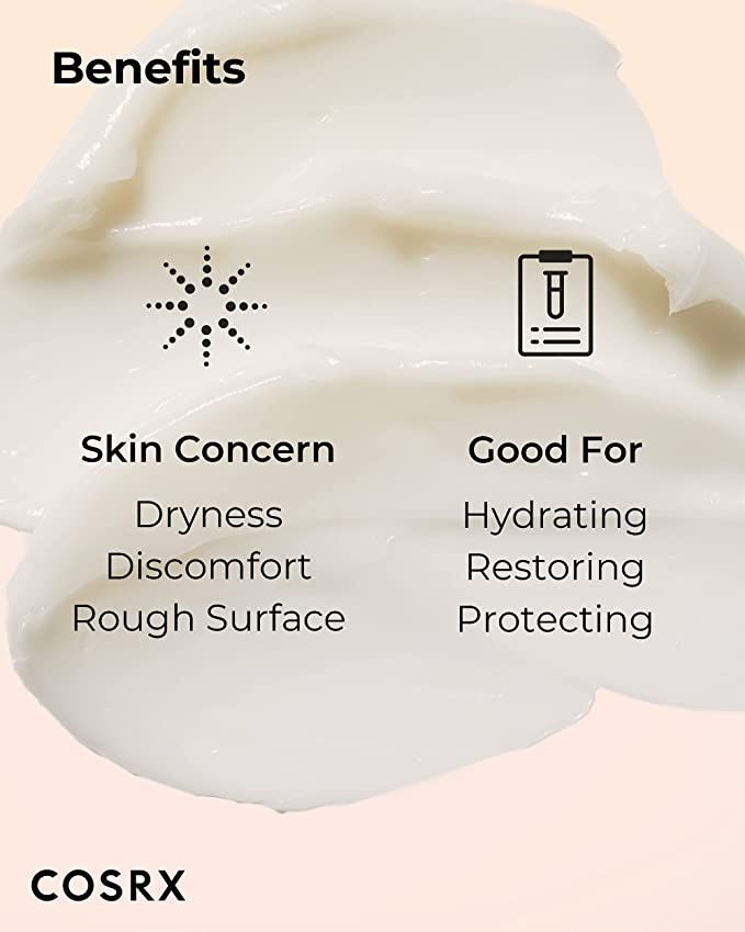 Texture crémeuse avec icônes pour problème de peau et effet positif.