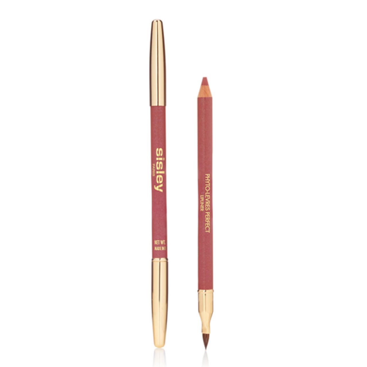 Deux crayons à lèvres Sisley Phyto-Lèvres Perfect. Un crayon avec capuchon doré, l'autre avec pinceau. Les deux en rose.